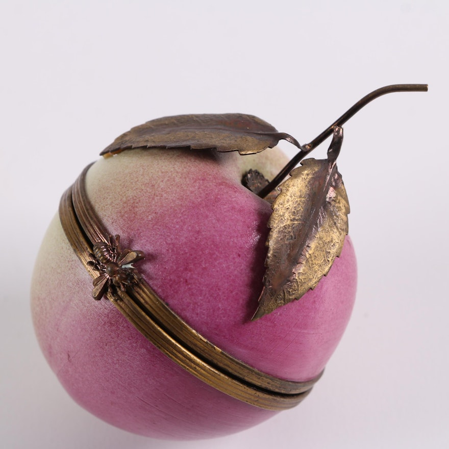 Gerard Ribierre Hand-Painted Limoges Peach Trinket Box