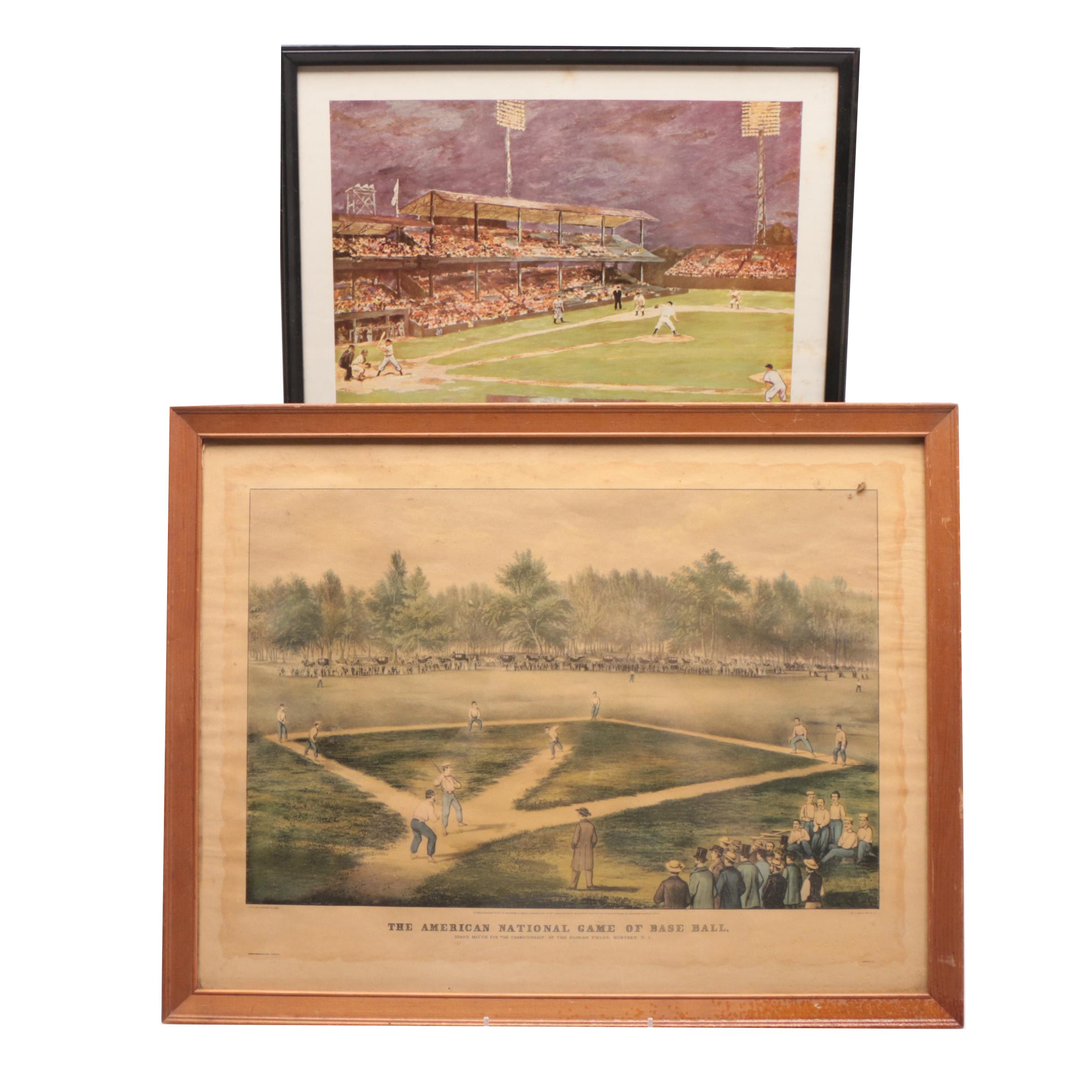 Pair Vintage Framed Baseball Prints