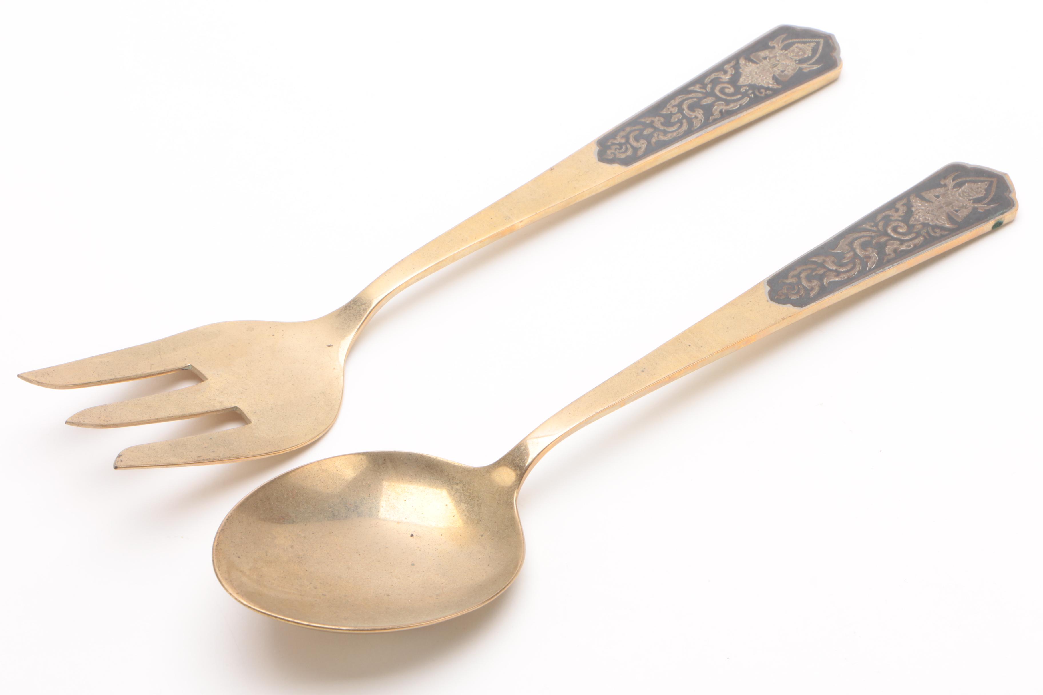 Amfarco "Star of Siam" Sterling Inlaid Nickel Bronze Alloy Serving Utensil Set