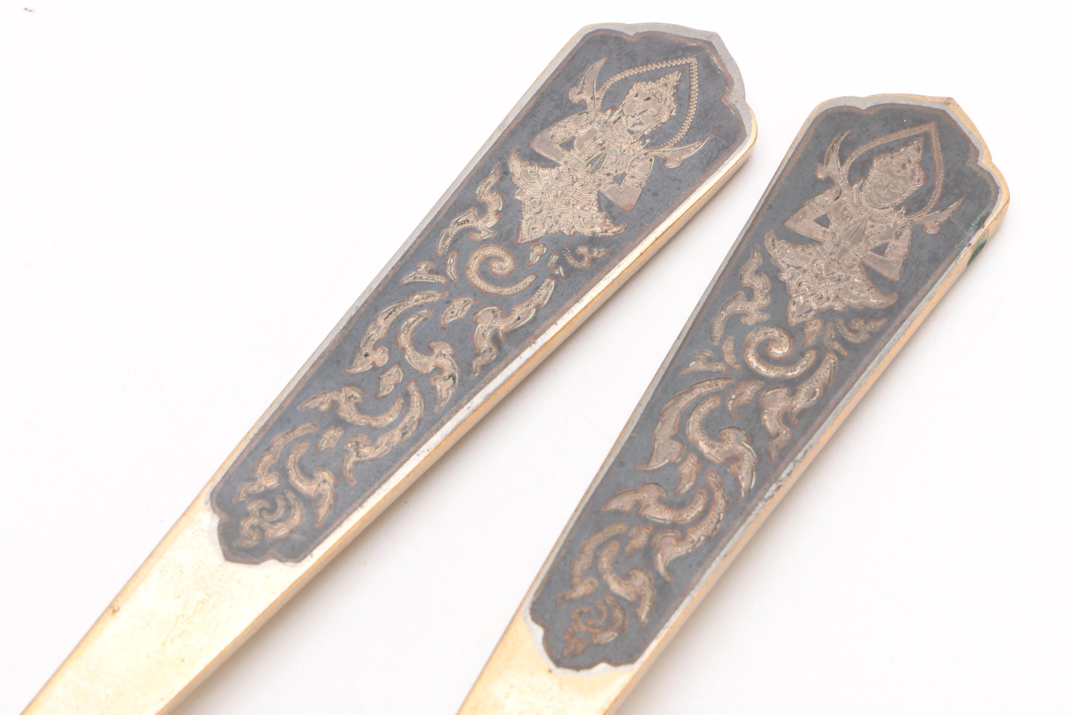 Amfarco "Star of Siam" Sterling Inlaid Nickel Bronze Alloy Serving Utensil Set