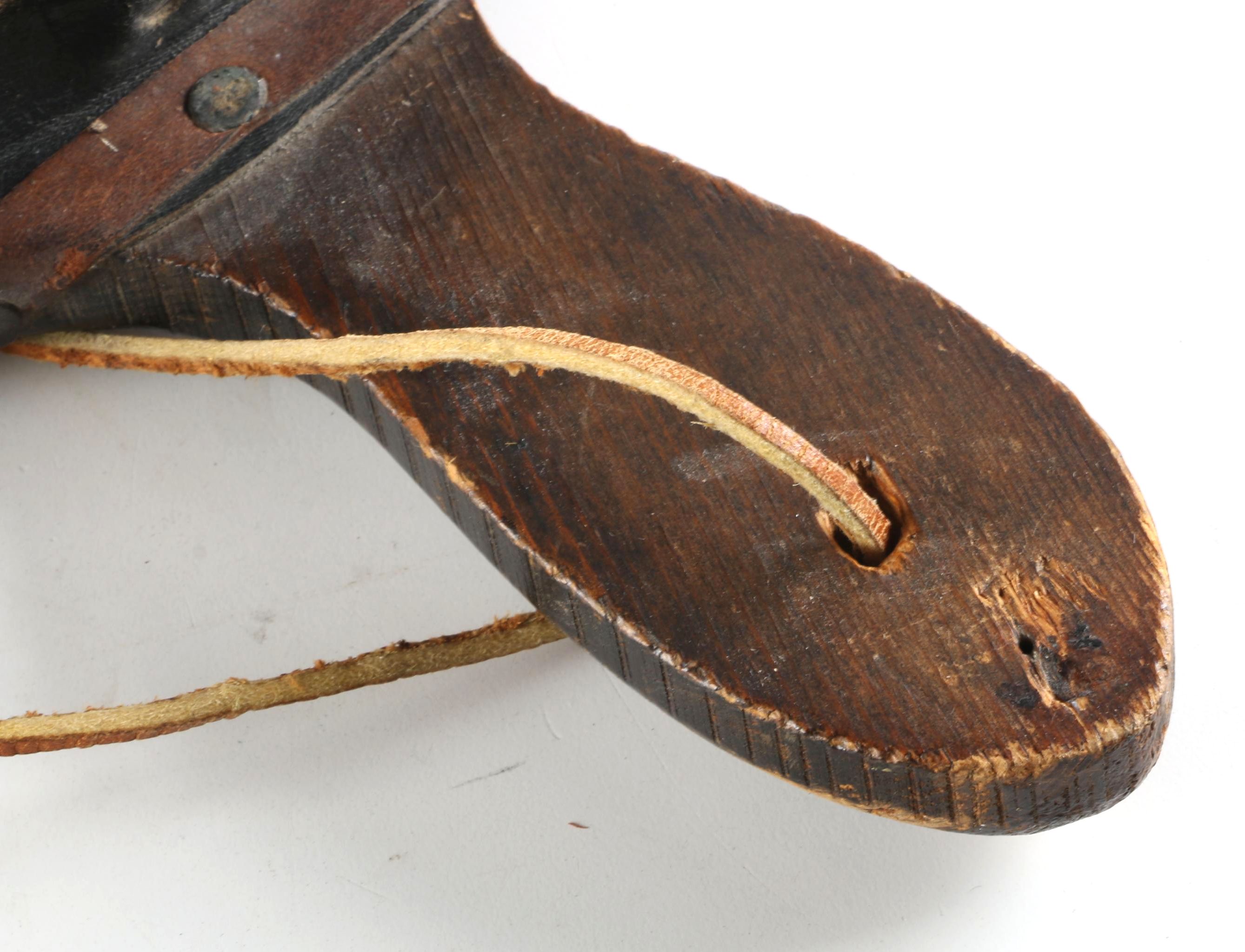 Antique Wooden Bellows with Gold-Toned Floral Accents and Leather Strap