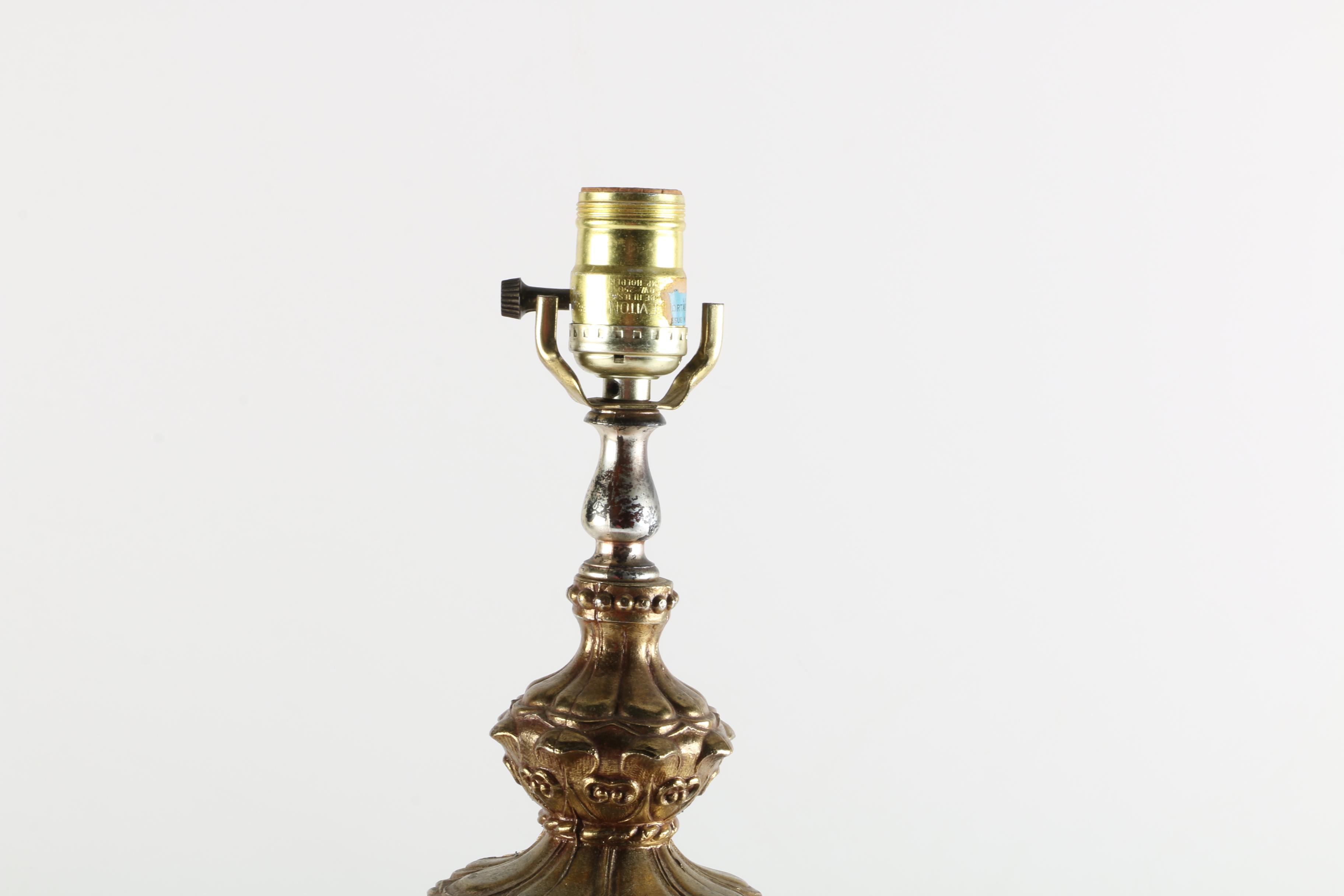 Hand-Pained Amber Glass Table Lamp with Interior Lighting by EF & EF Industries