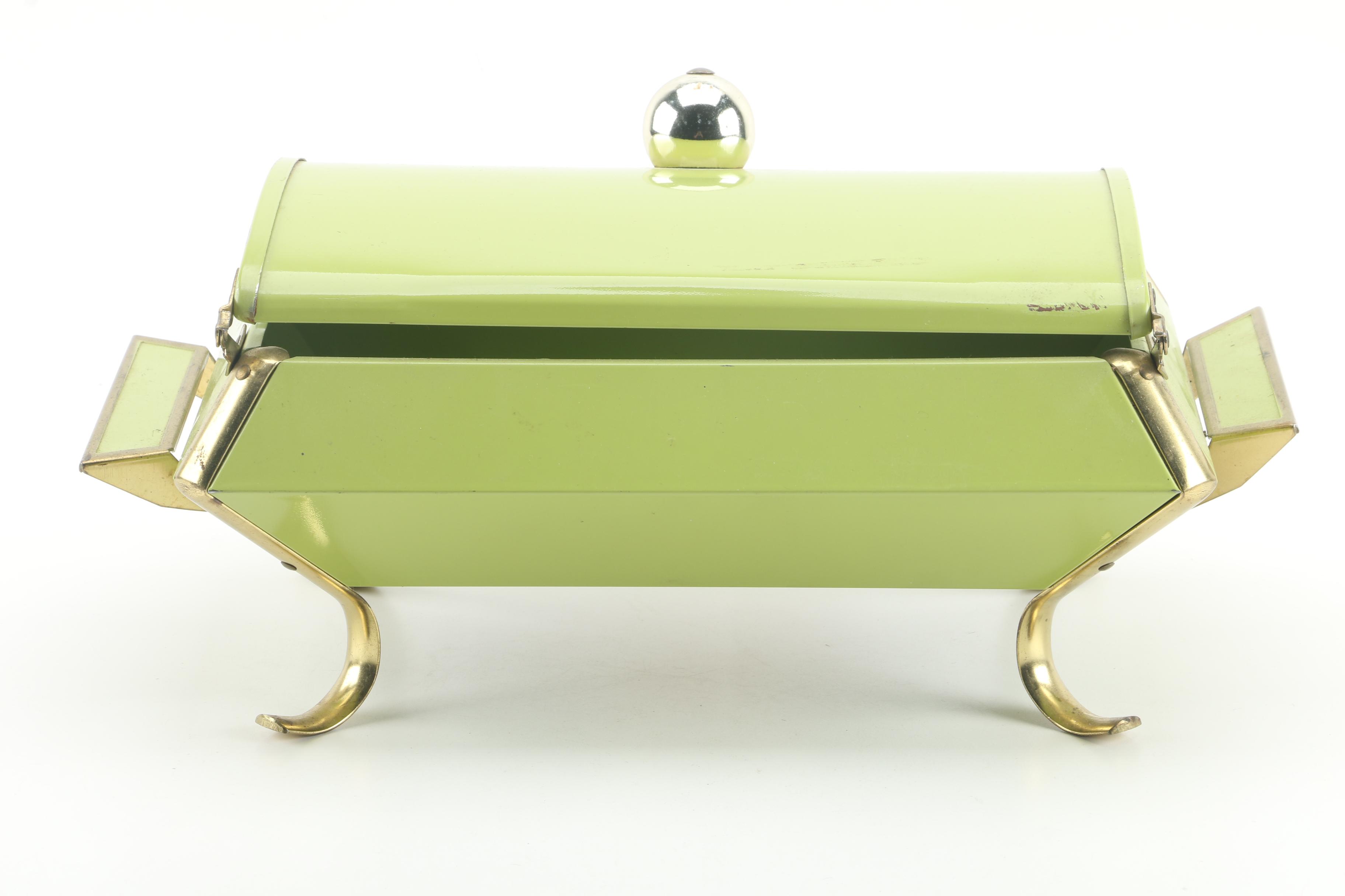 Vintage Fire-King Green Enameled Chafing Dish with Glass Insert