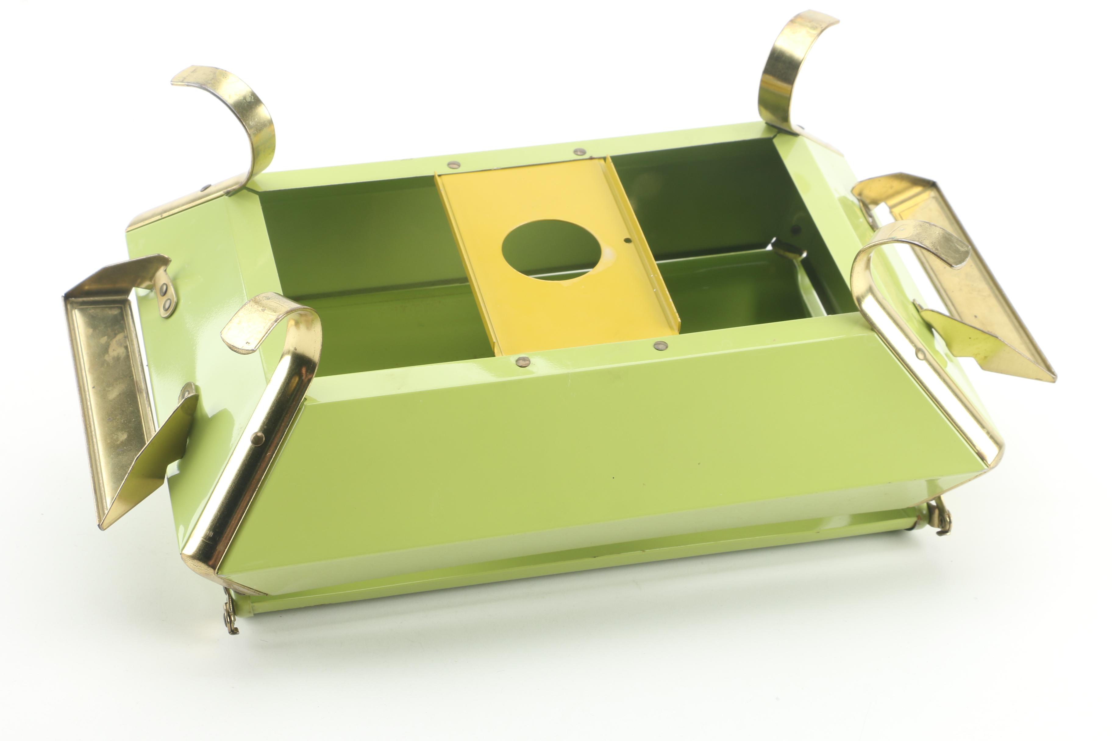 Vintage Fire-King Green Enameled Chafing Dish with Glass Insert