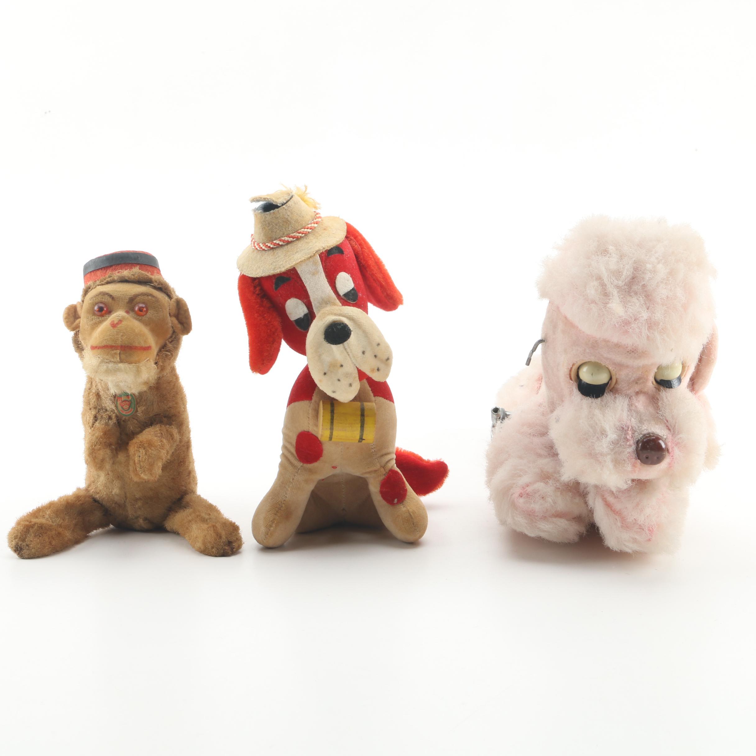 Vintage Cragstan Musical Poodle, M Toys Monkey and Dream Pets Rescue Dog