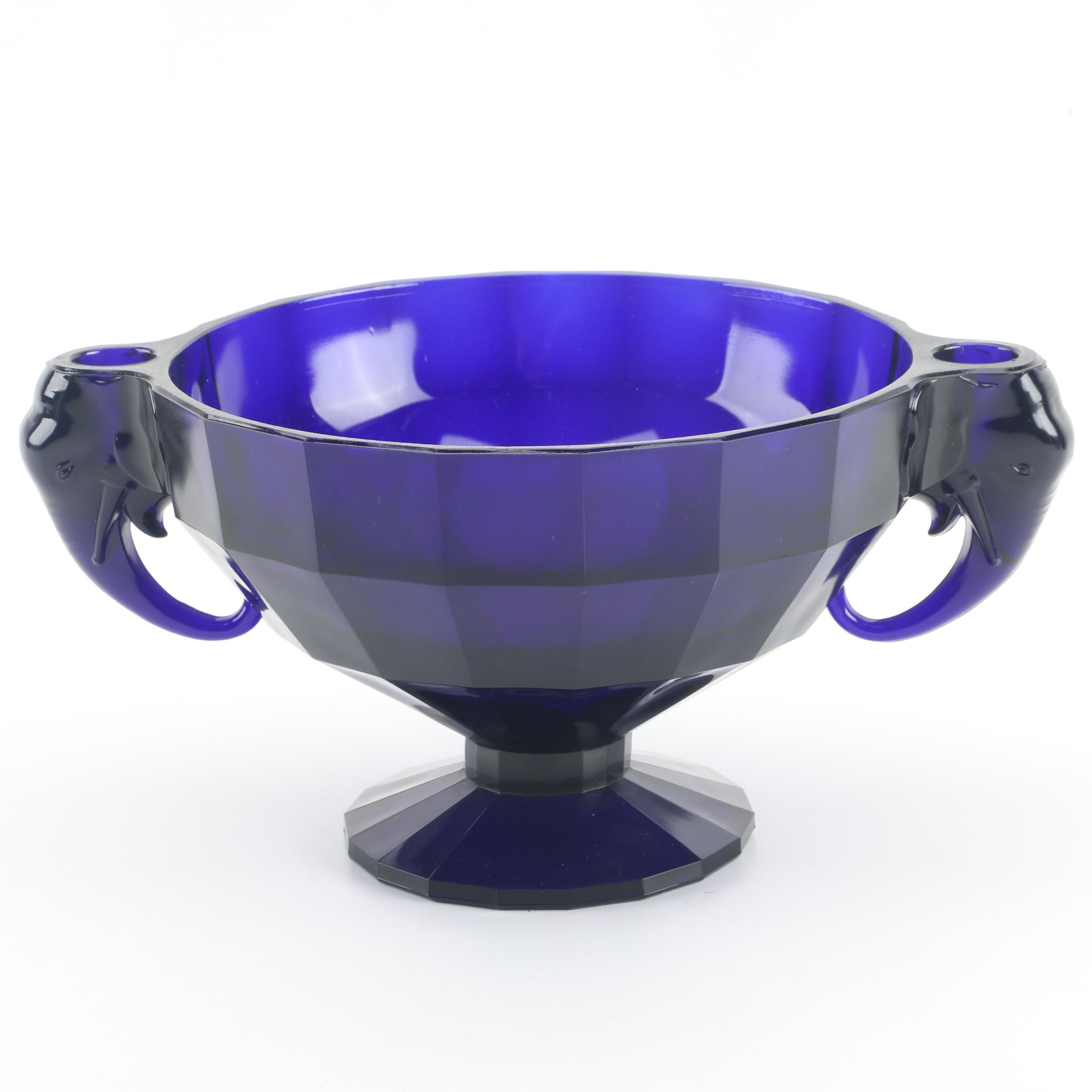 Vintage Westmoreland Cobalt Glass Console Bowl with Elephant Candle Holders