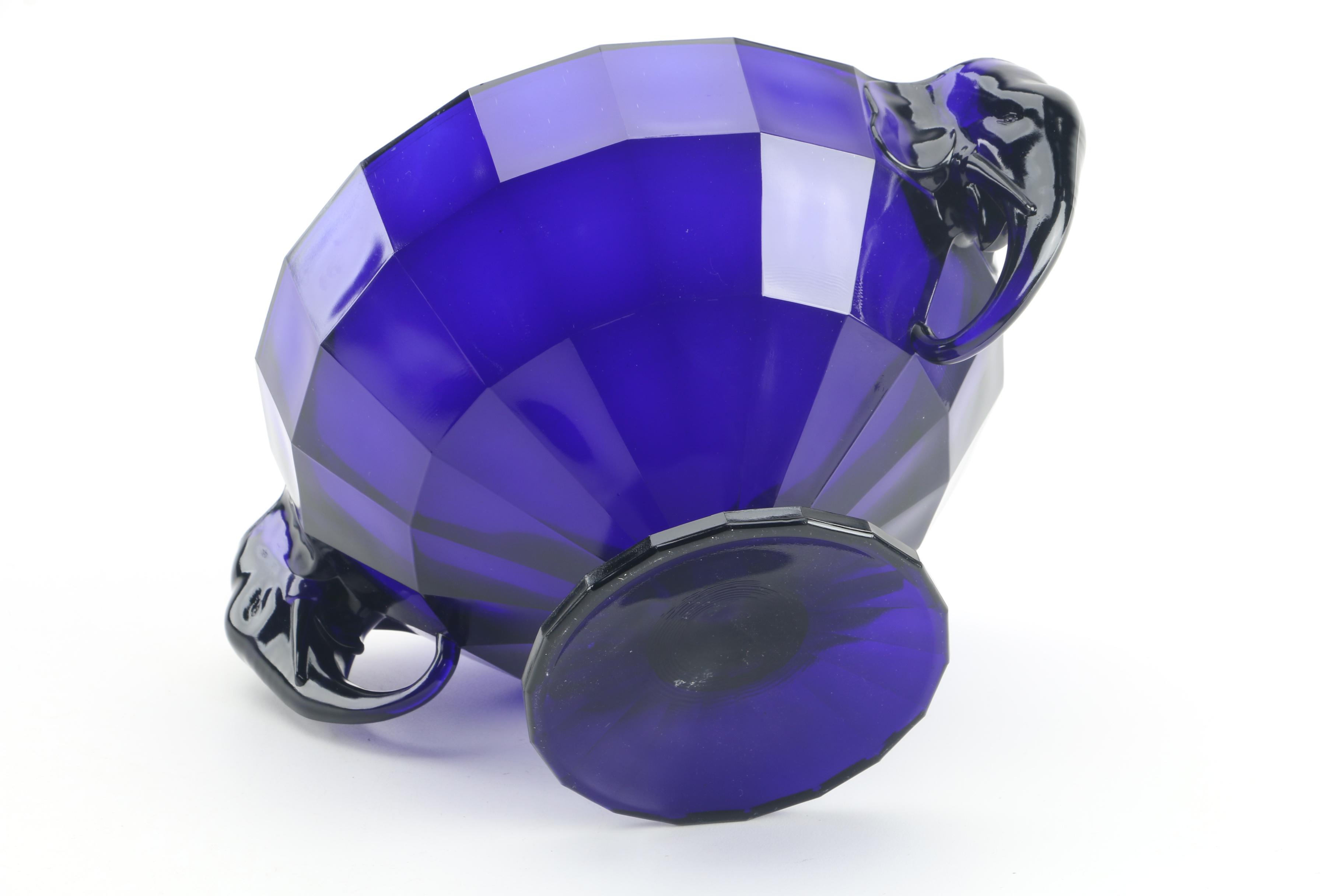 Vintage Westmoreland Cobalt Glass Console Bowl with Elephant Candle Holders