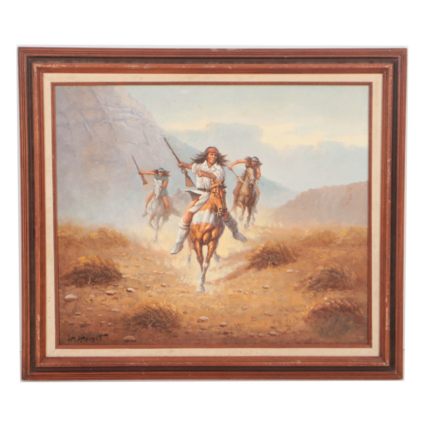Herbert Herget Oil Painting on Canvas of American Western Scene