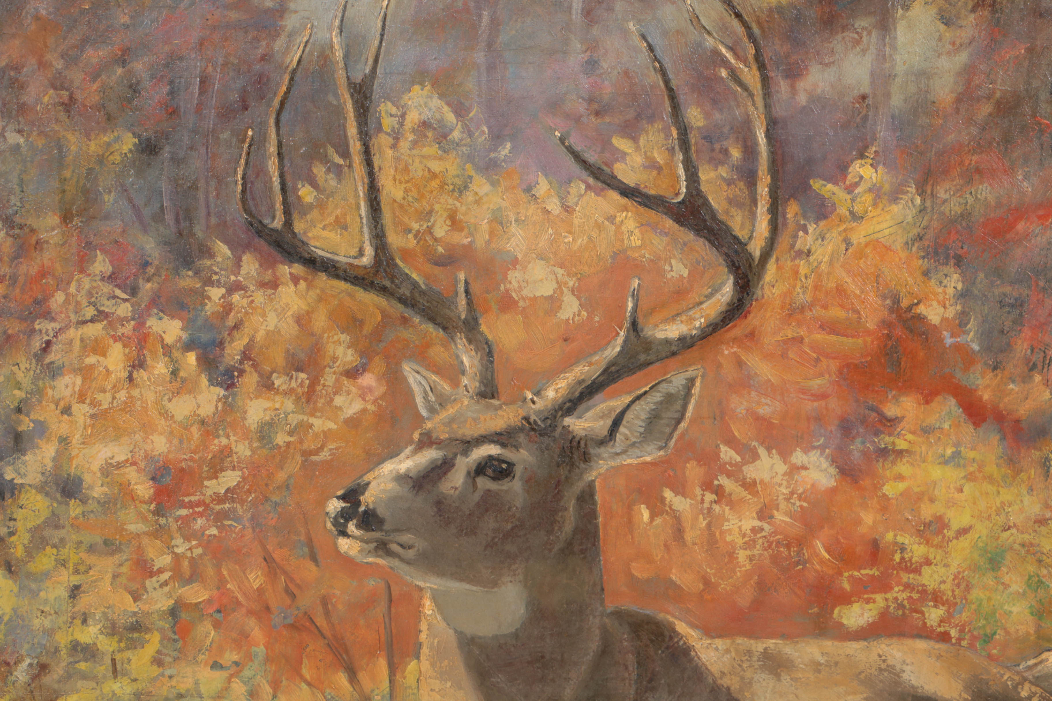 Paul Herzel 1919 Oil Painting on Canvas of a Buck