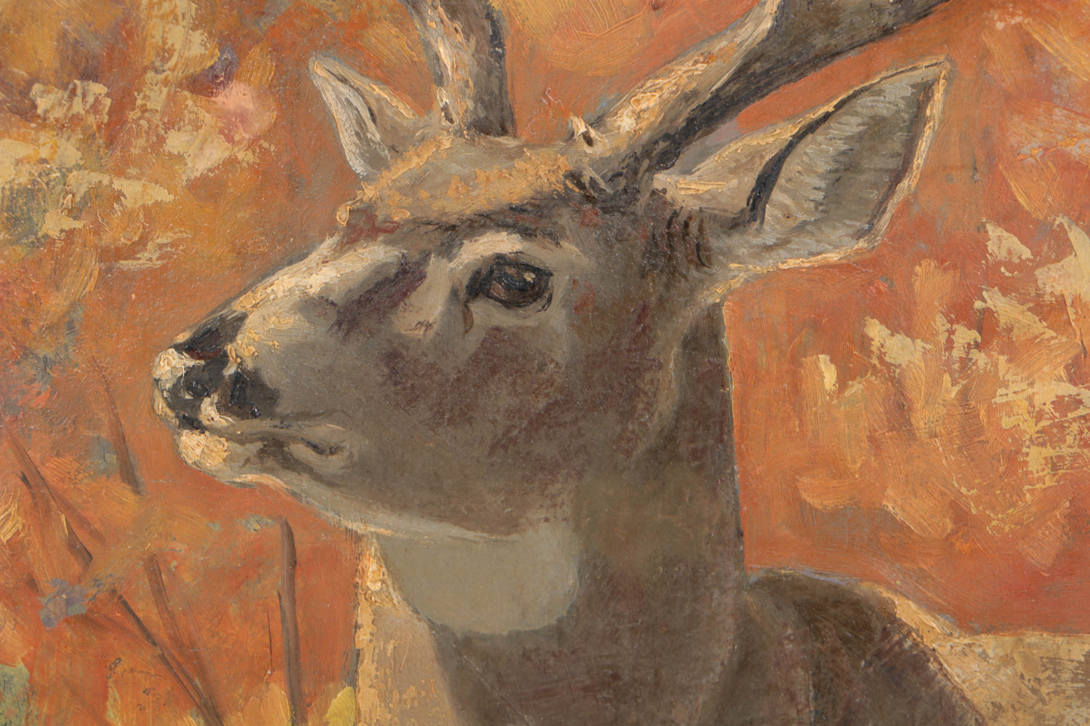 Paul Herzel 1919 Oil Painting on Canvas of a Buck