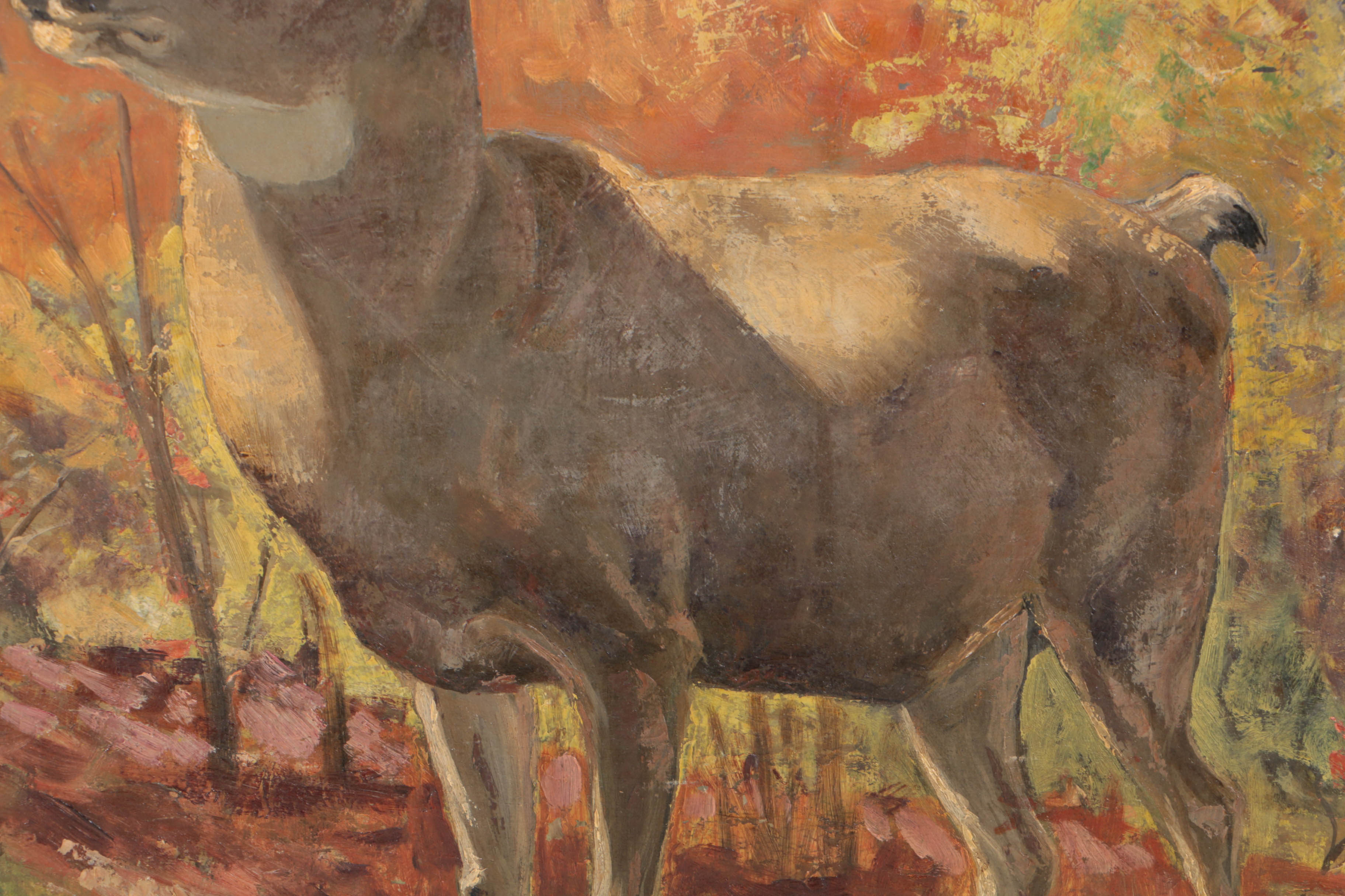 Paul Herzel 1919 Oil Painting on Canvas of a Buck