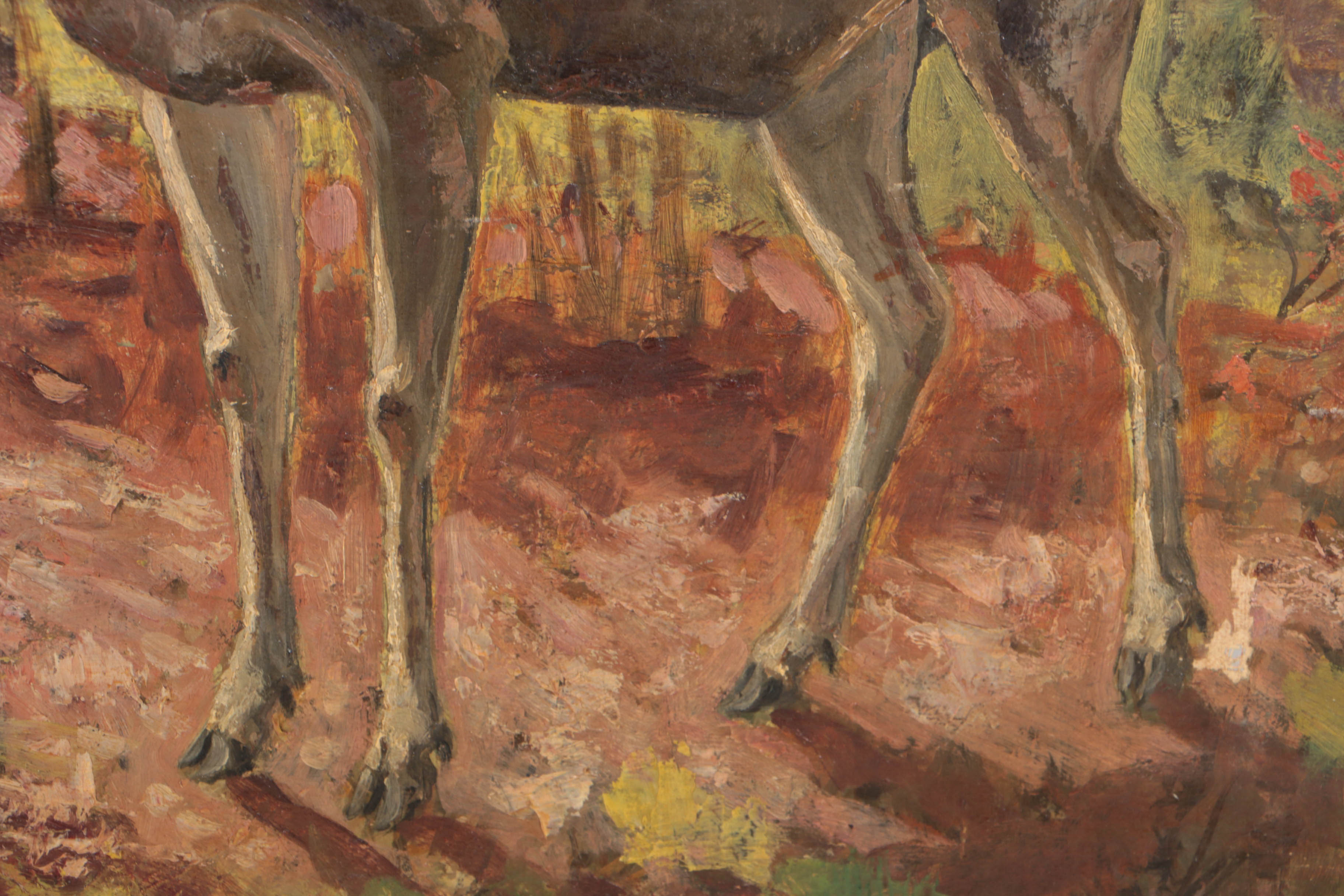 Paul Herzel 1919 Oil Painting on Canvas of a Buck