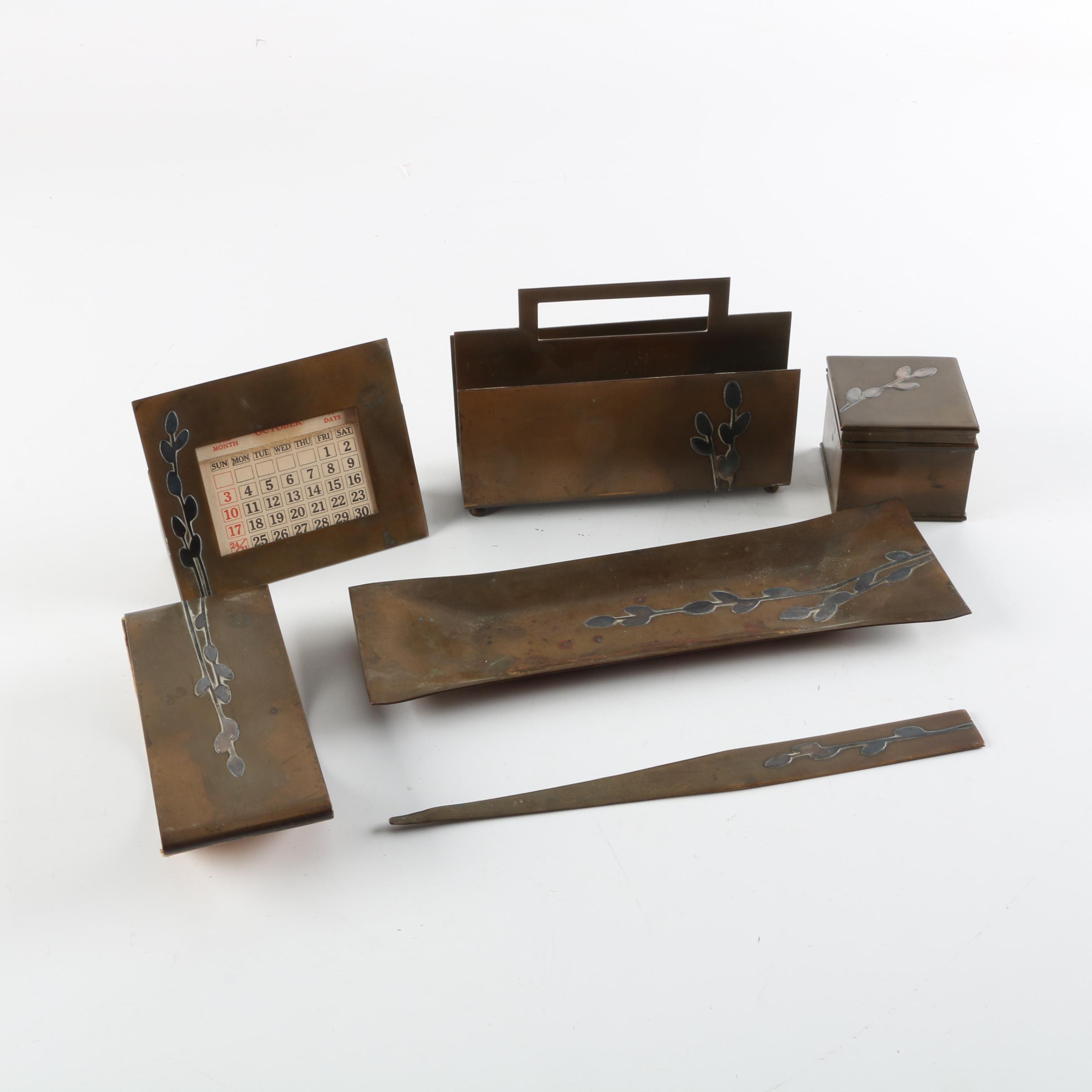Vintage Heintz Art Metal Shop Sterling on Bronze Pussy Willow Motif Desk Set
