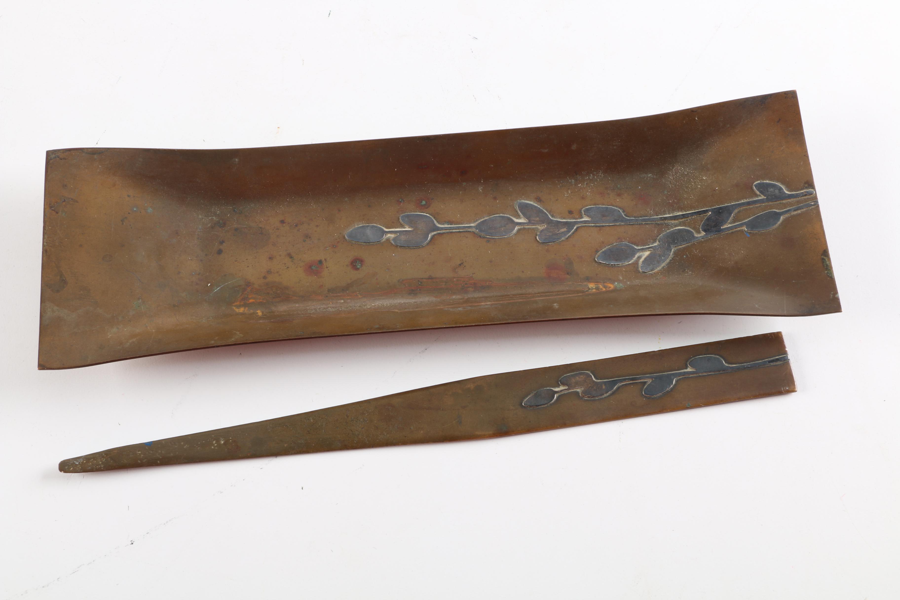 Vintage Heintz Art Metal Shop Sterling on Bronze Pussy Willow Motif Desk Set