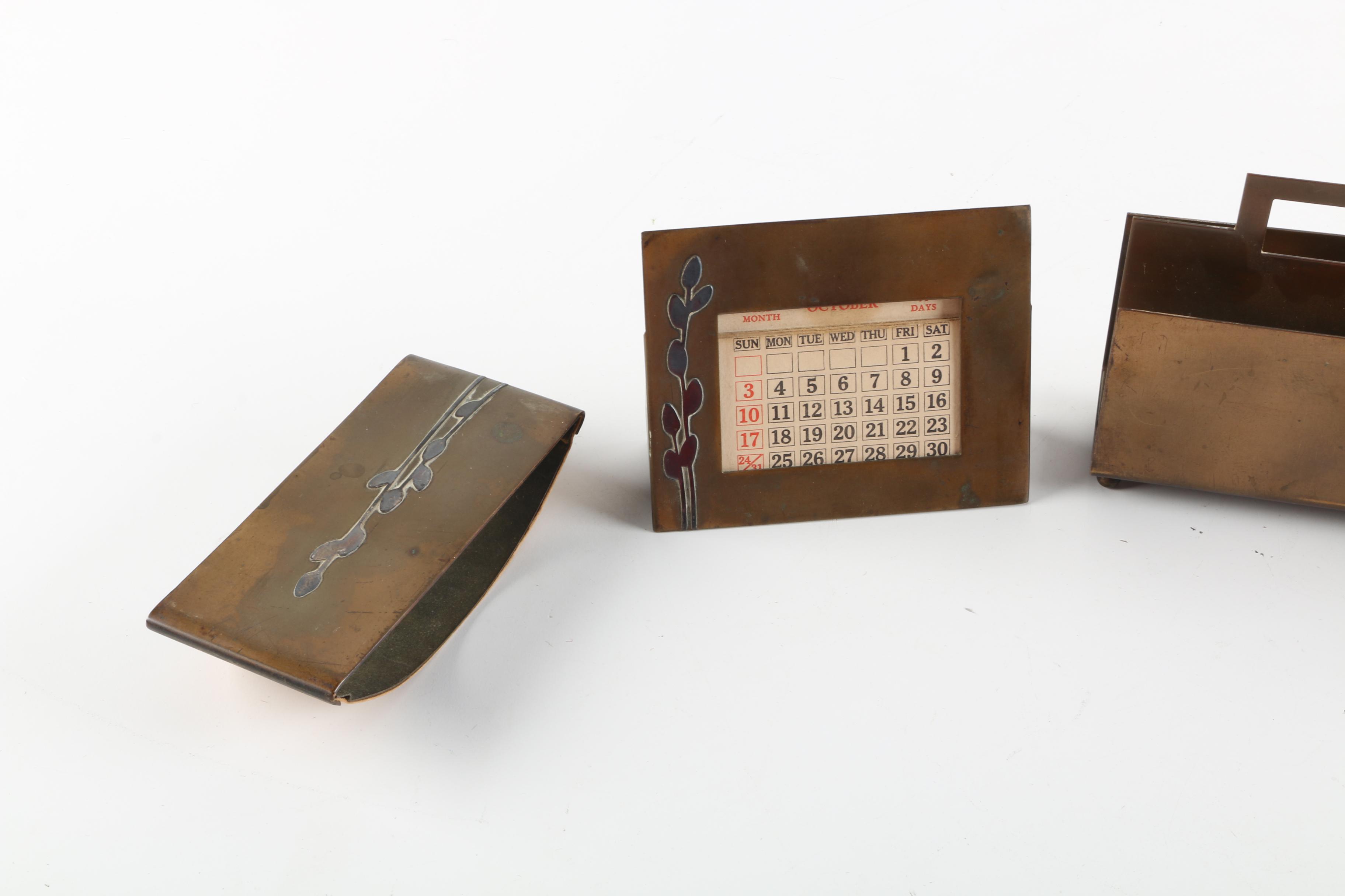 Vintage Heintz Art Metal Shop Sterling on Bronze Pussy Willow Motif Desk Set