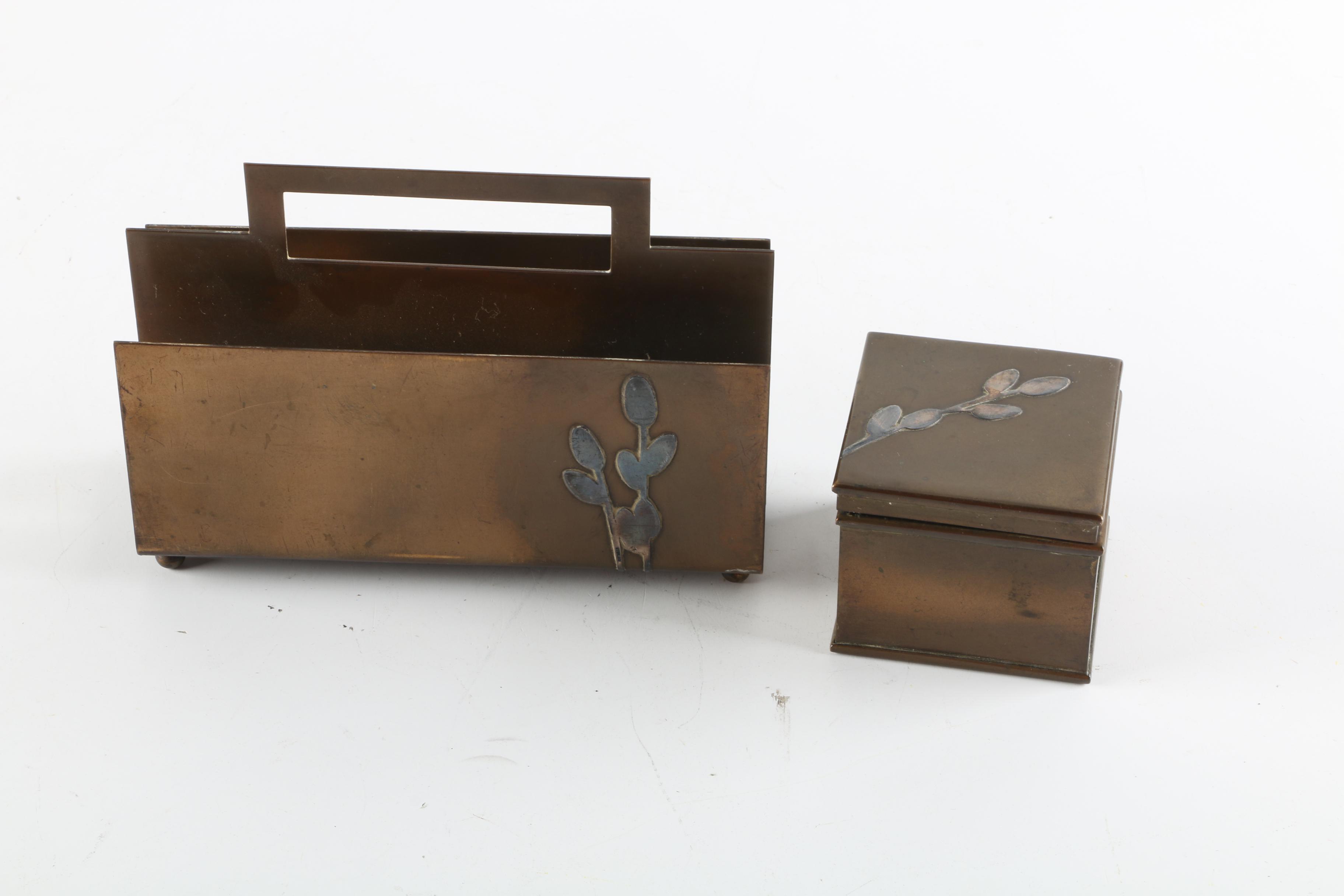 Vintage Heintz Art Metal Shop Sterling on Bronze Pussy Willow Motif Desk Set