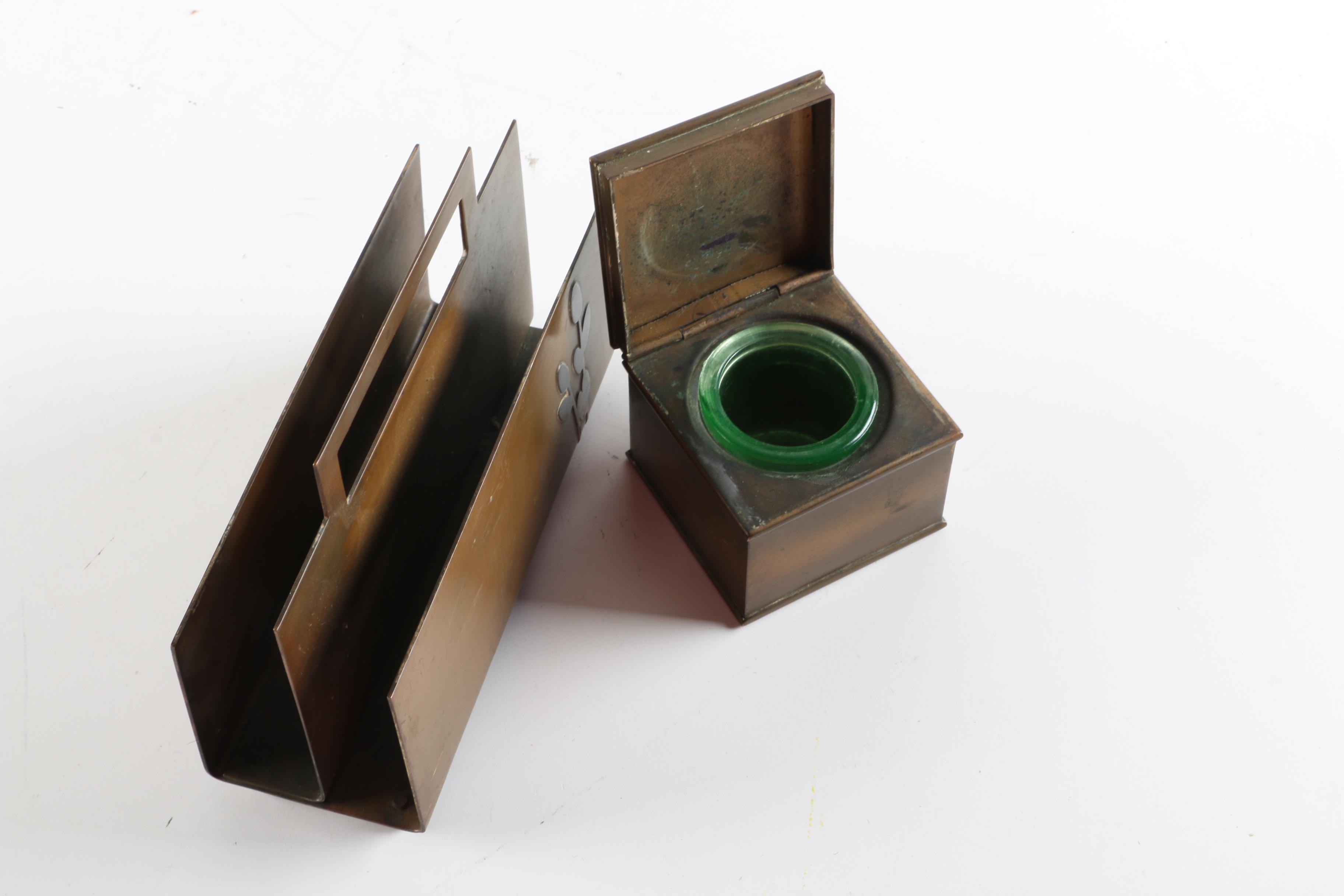 Vintage Heintz Art Metal Shop Sterling on Bronze Pussy Willow Motif Desk Set