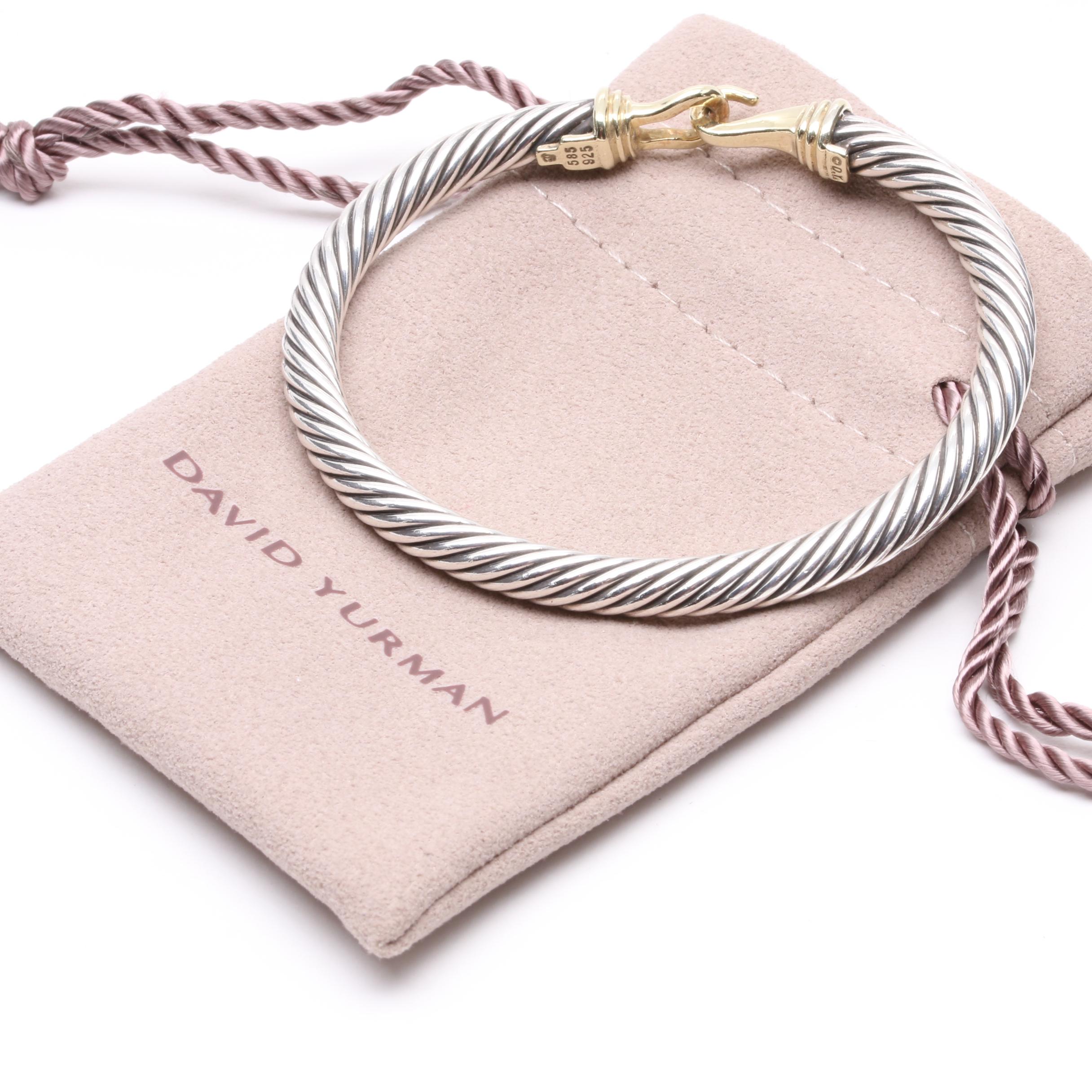 David Yurman "Cable Classic" Sterling Silver and 14K Yellow Gold Buckle Bracelet