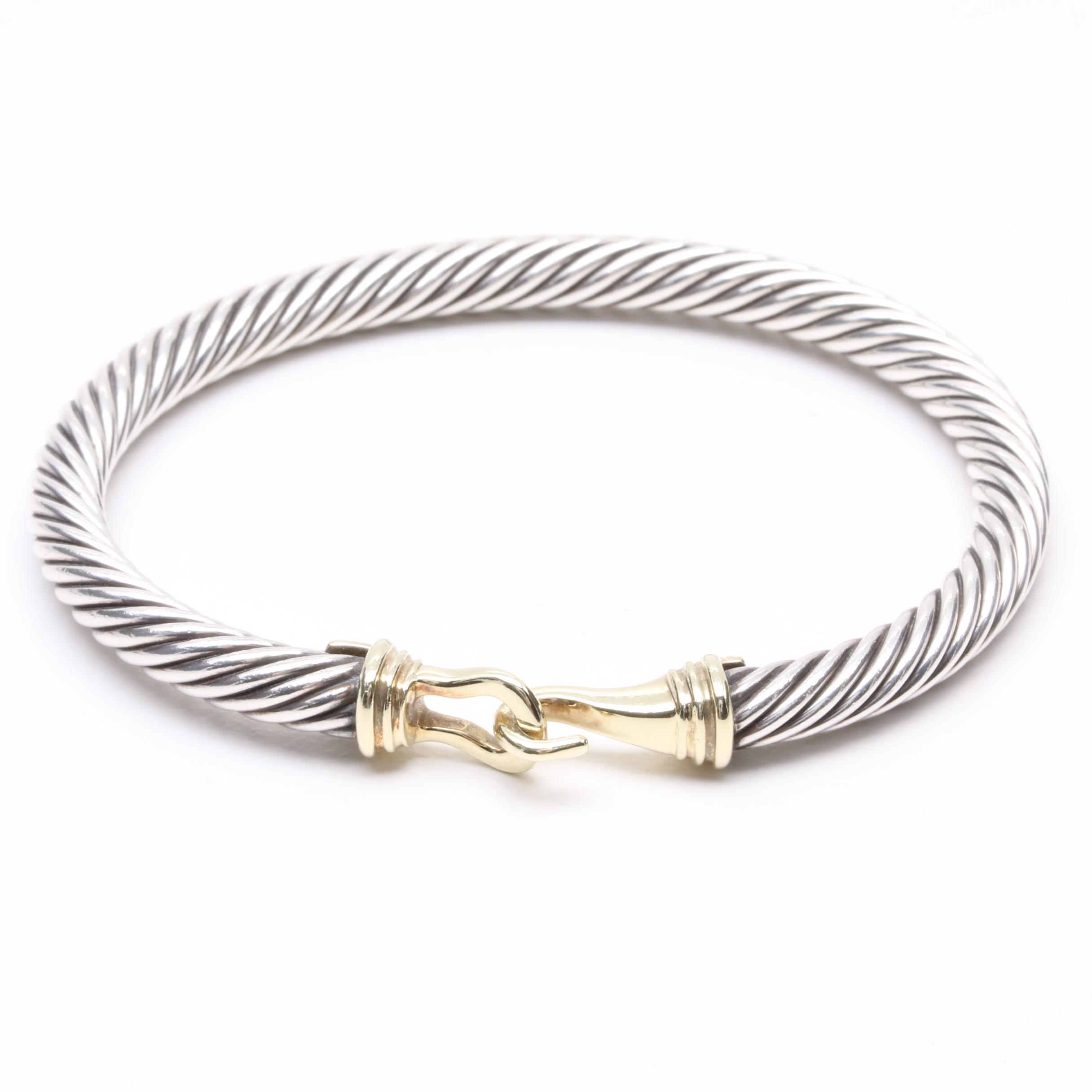 David Yurman "Cable Classic" Sterling Silver and 14K Yellow Gold Buckle Bracelet