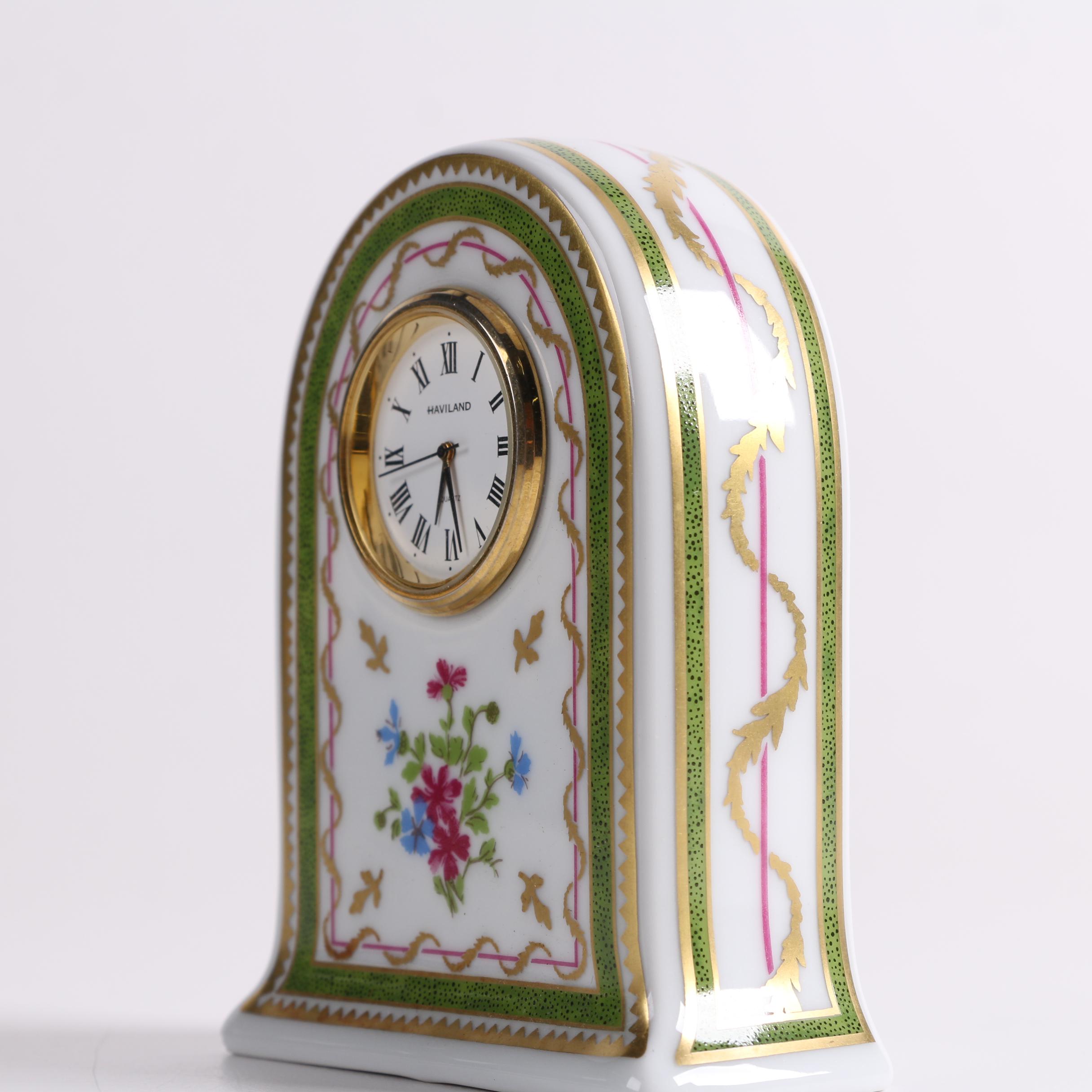 Haviland Limoges "Vieux Paris" Porcelain Shelf Clock and Trinket Boxes