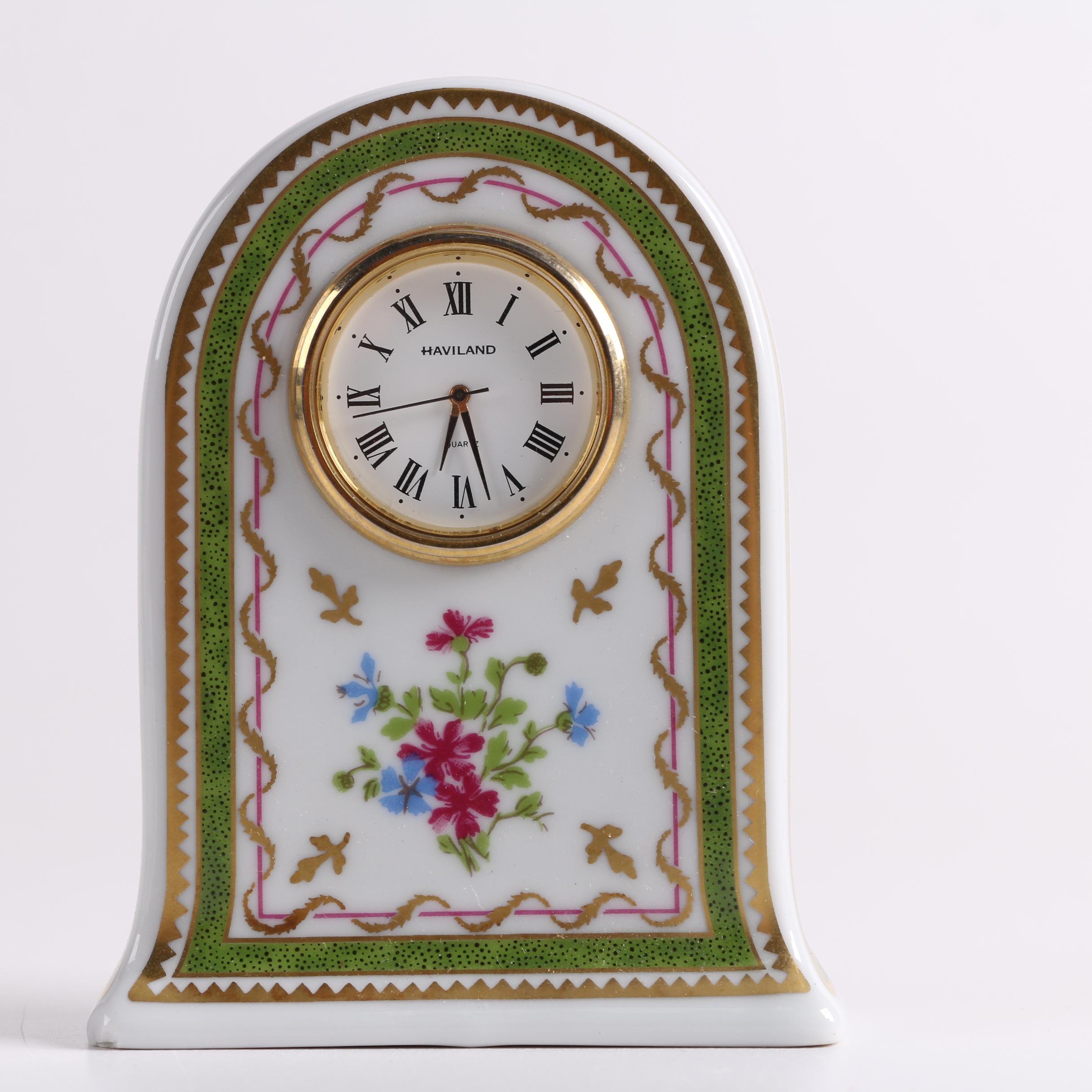 Haviland Limoges "Vieux Paris" Porcelain Shelf Clock and Trinket Boxes