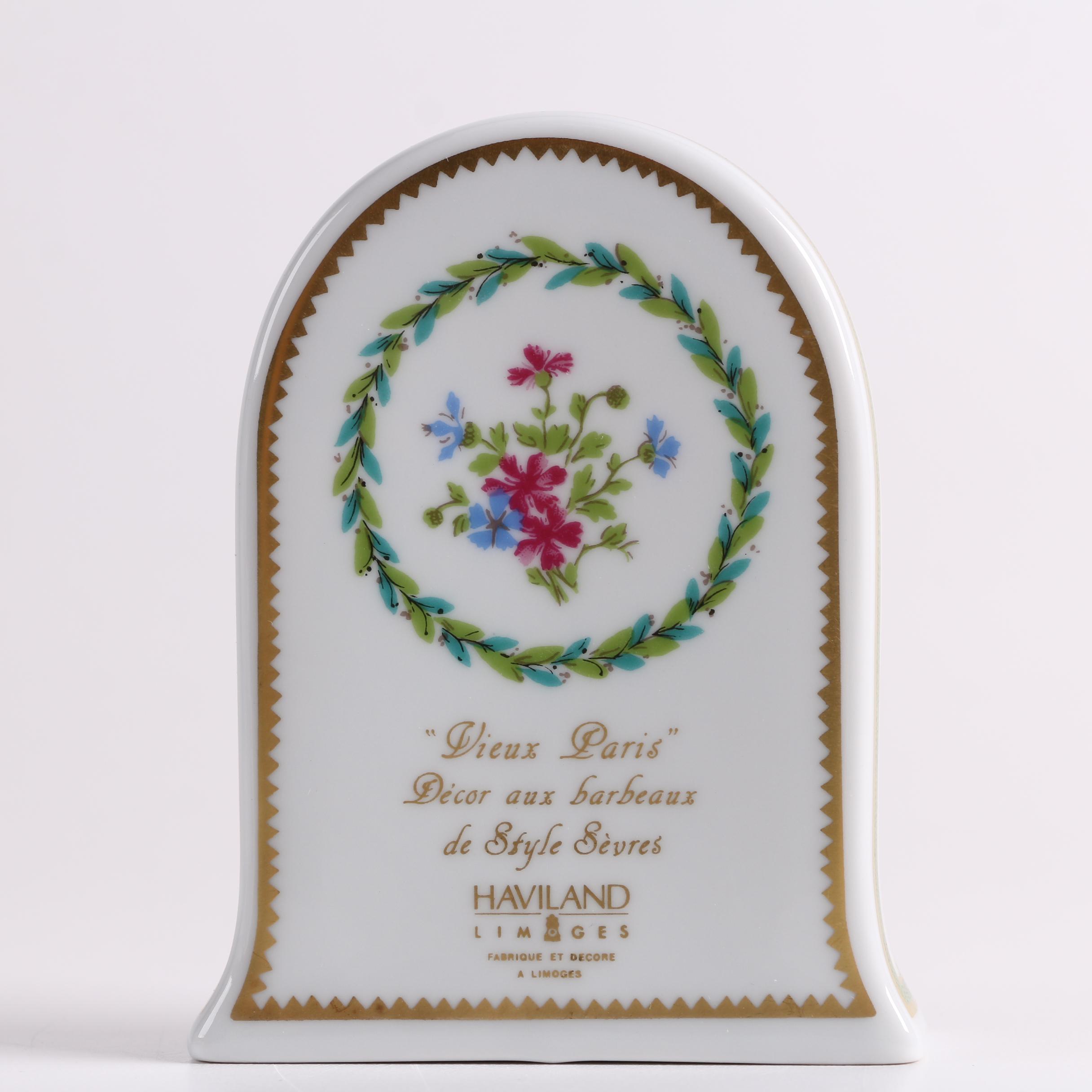 Haviland Limoges "Vieux Paris" Porcelain Shelf Clock and Trinket Boxes