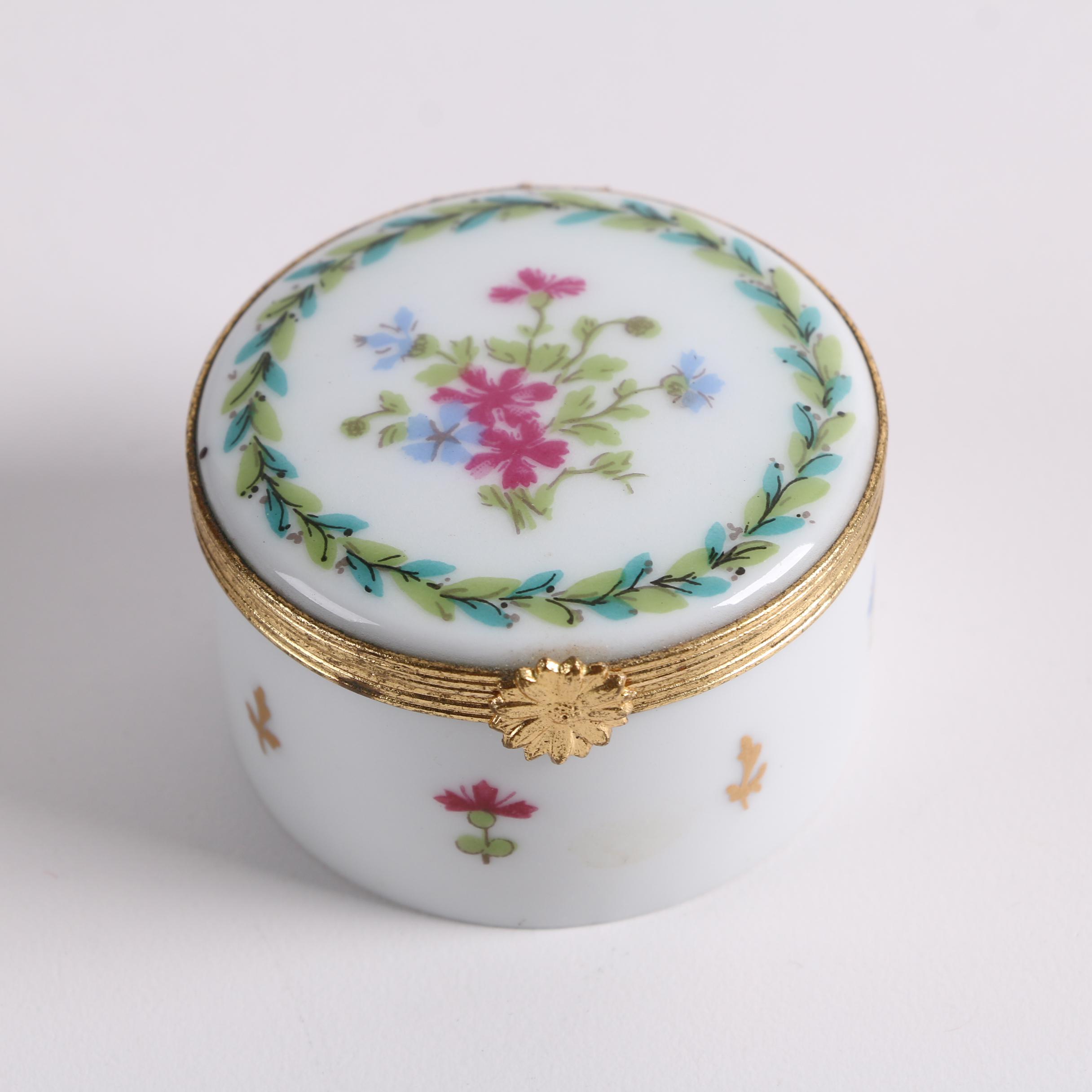 Haviland Limoges "Vieux Paris" Porcelain Shelf Clock and Trinket Boxes