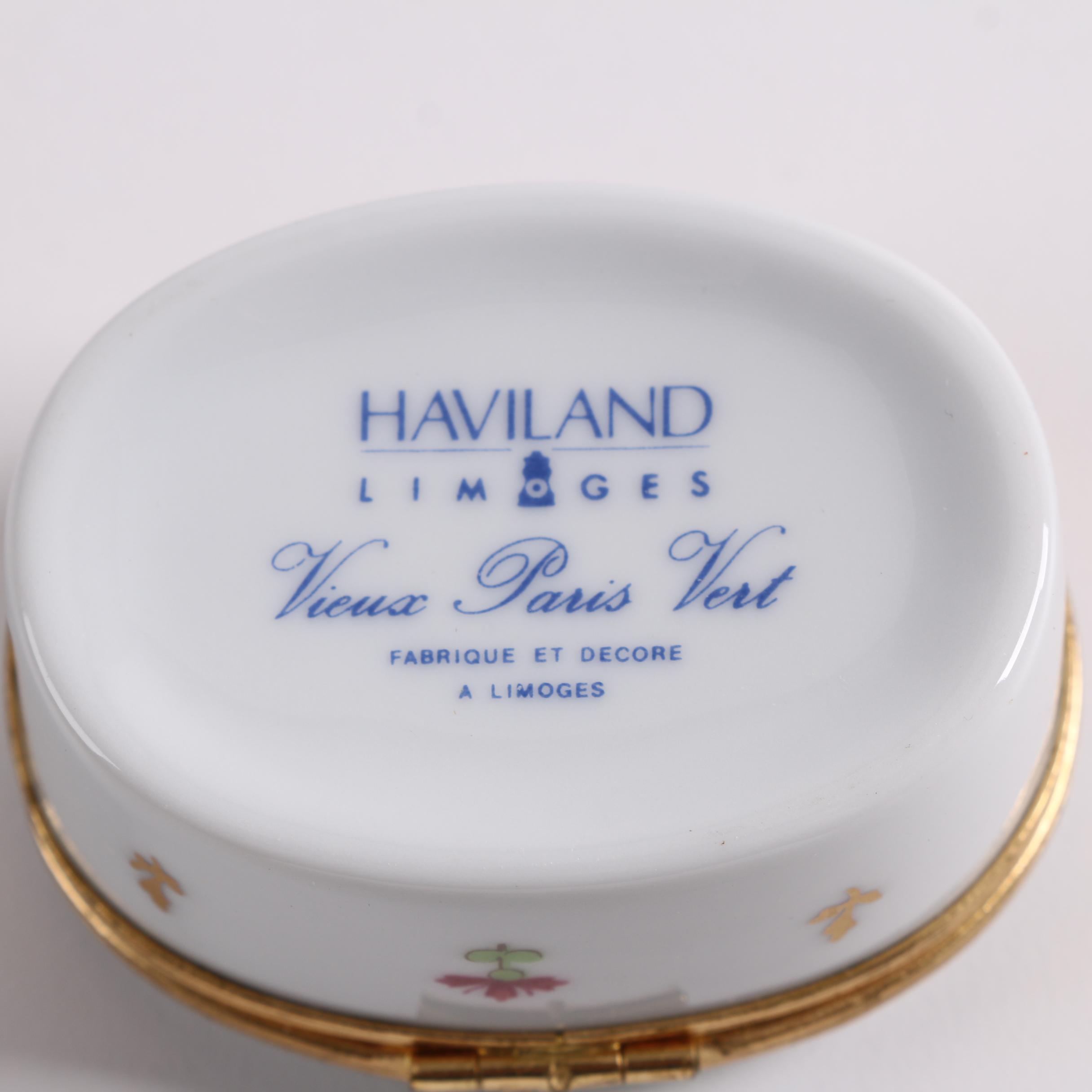 Haviland Limoges "Vieux Paris" Porcelain Shelf Clock and Trinket Boxes