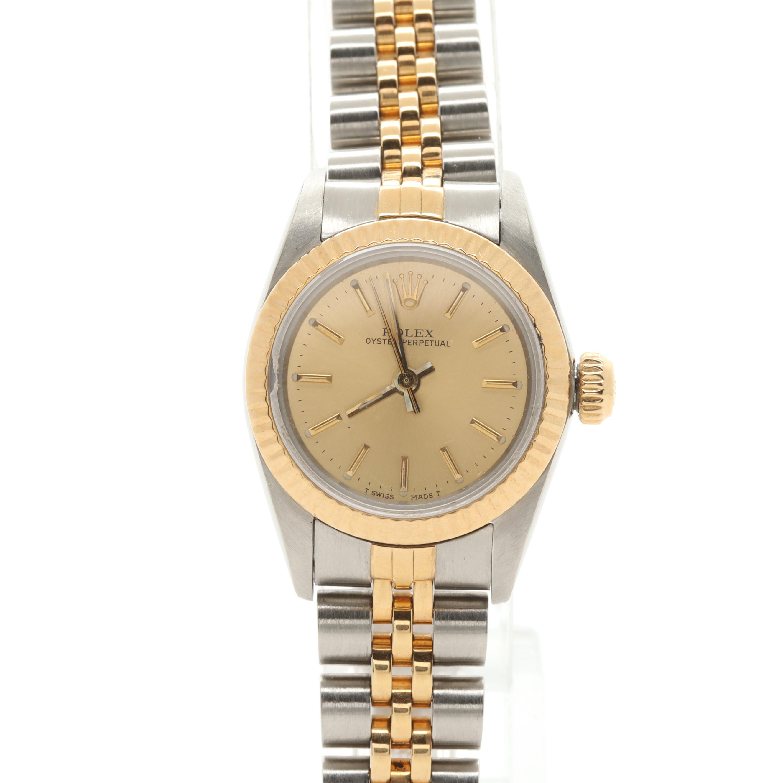 Circa 1988 Rolex 18K Yellow Gold Stainless Two-Tone Oyster Perpetual Watch