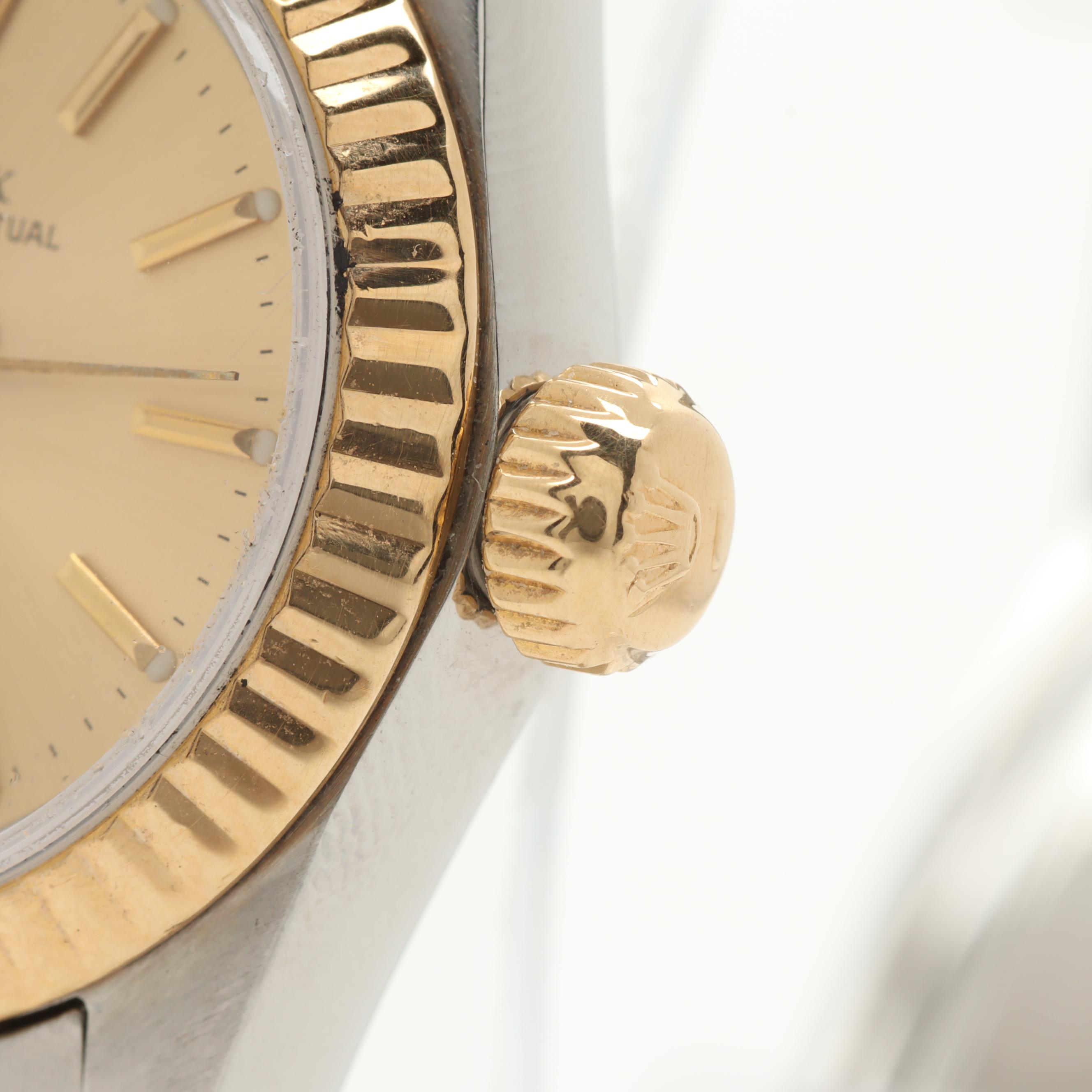 Circa 1988 Rolex 18K Yellow Gold Stainless Two-Tone Oyster Perpetual Watch