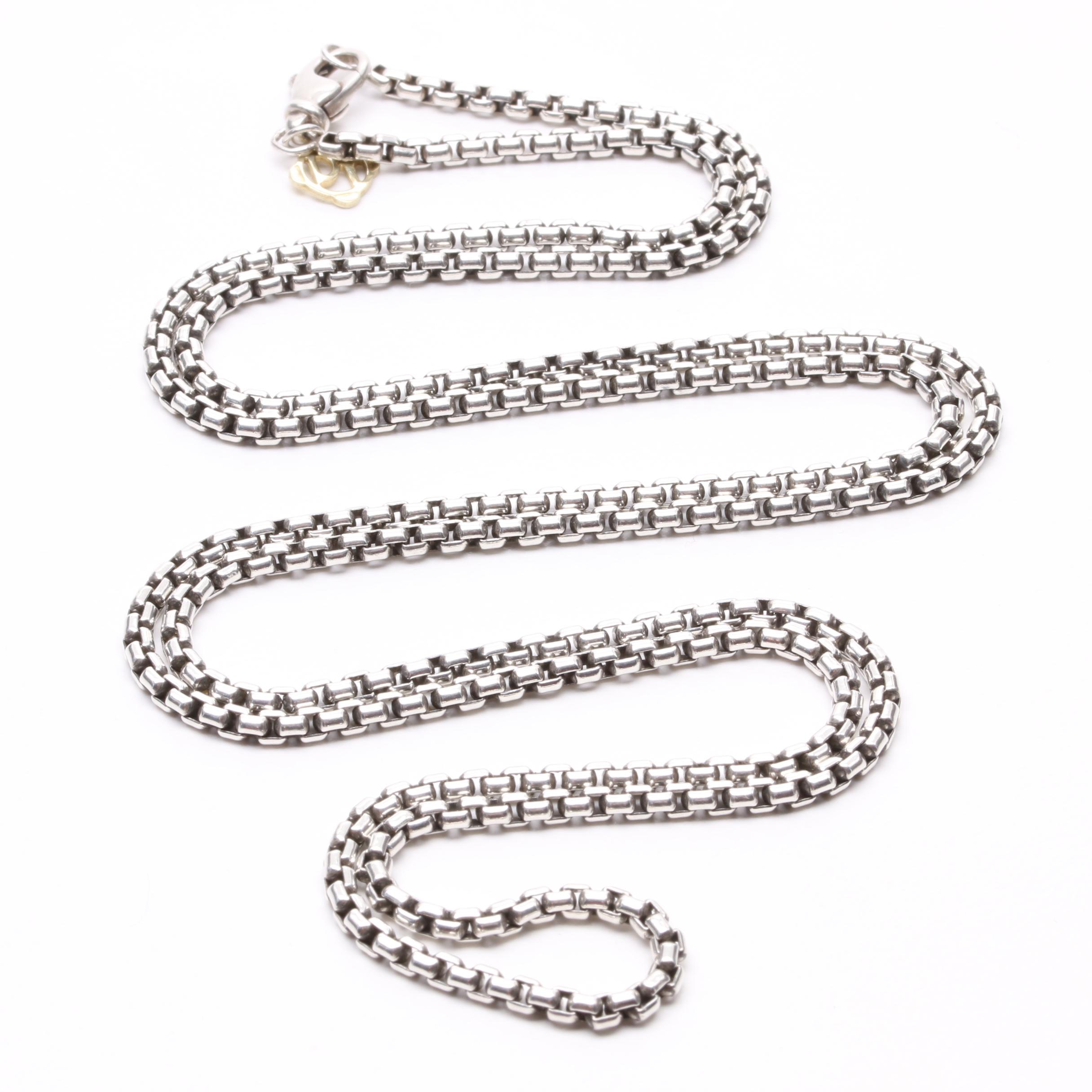 David Yurman Sterling Silver Box Chain Necklace with 14K Yellow Gold Accent