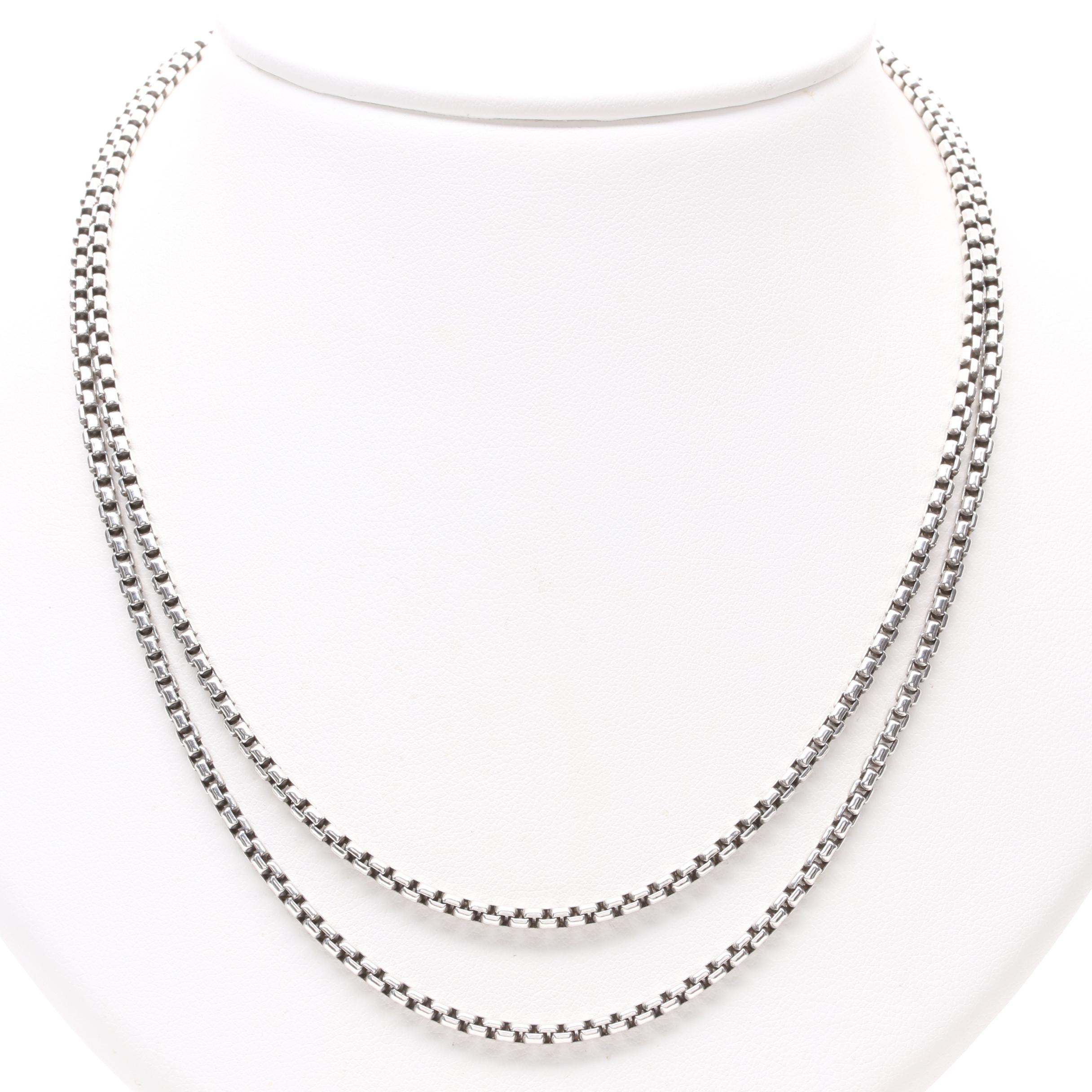 David Yurman Sterling Silver Box Chain Necklace with 14K Yellow Gold Accent