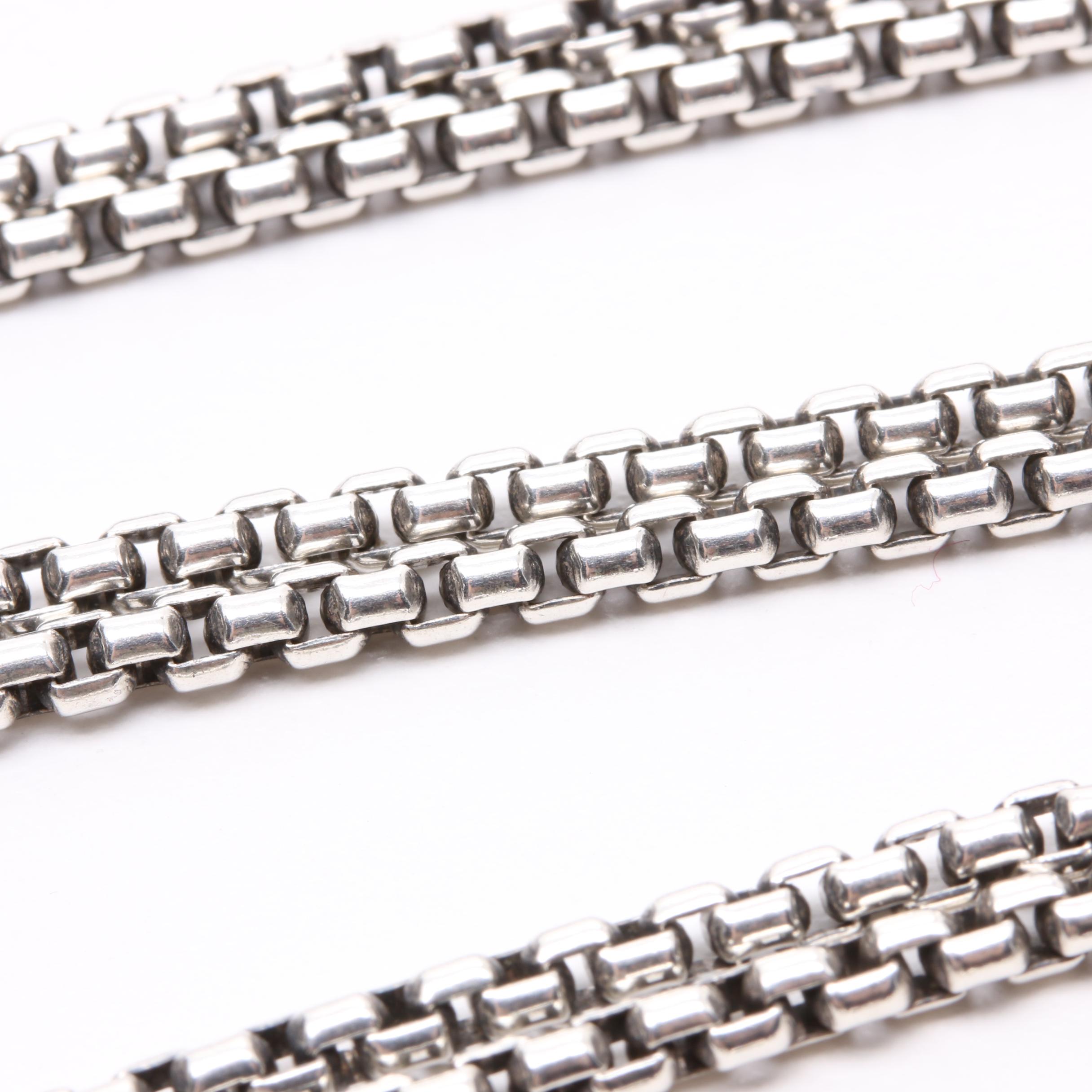 David Yurman Sterling Silver Box Chain Necklace with 14K Yellow Gold Accent