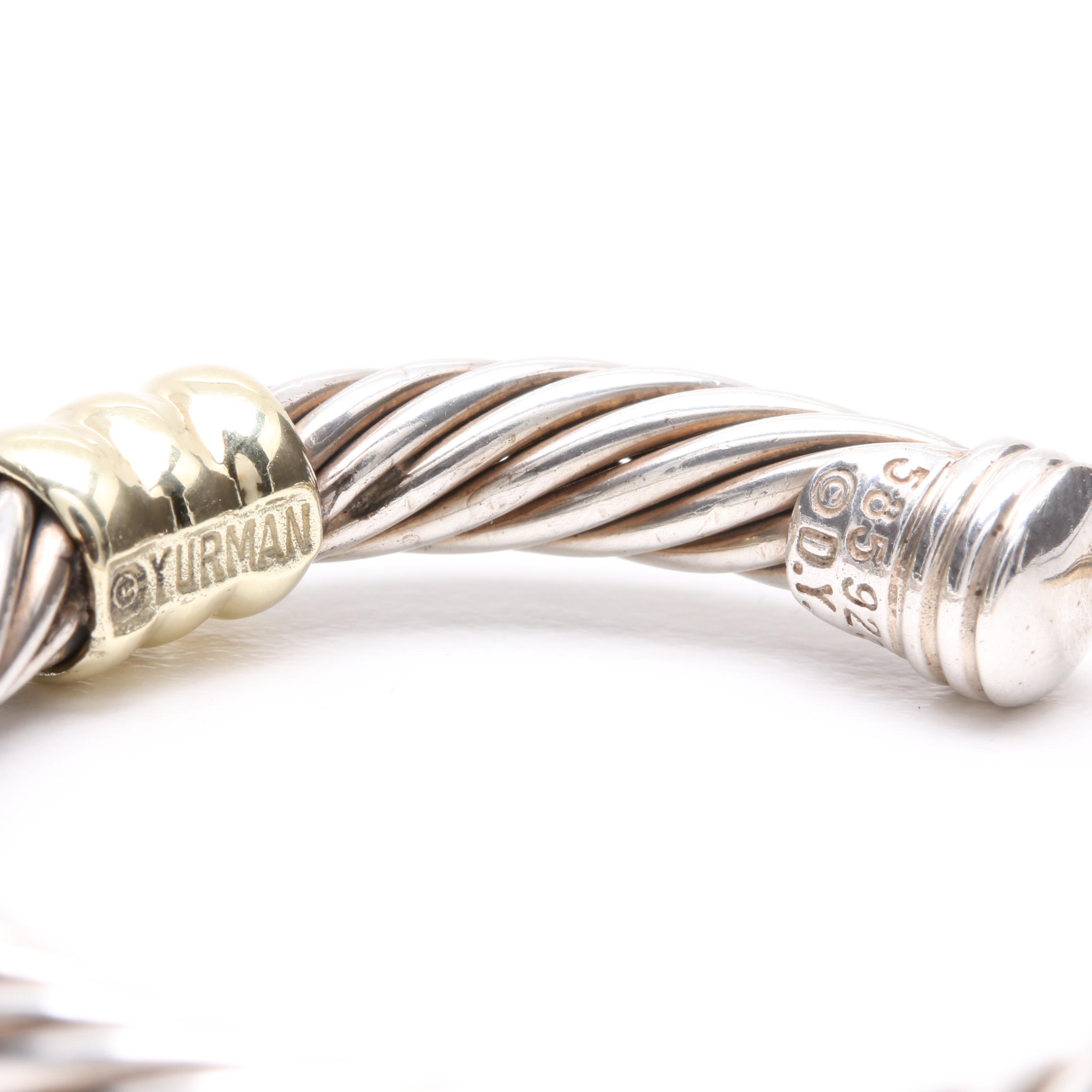 David Yurman Sterling Silver and 18K Yellow Gold Hoop Earrings