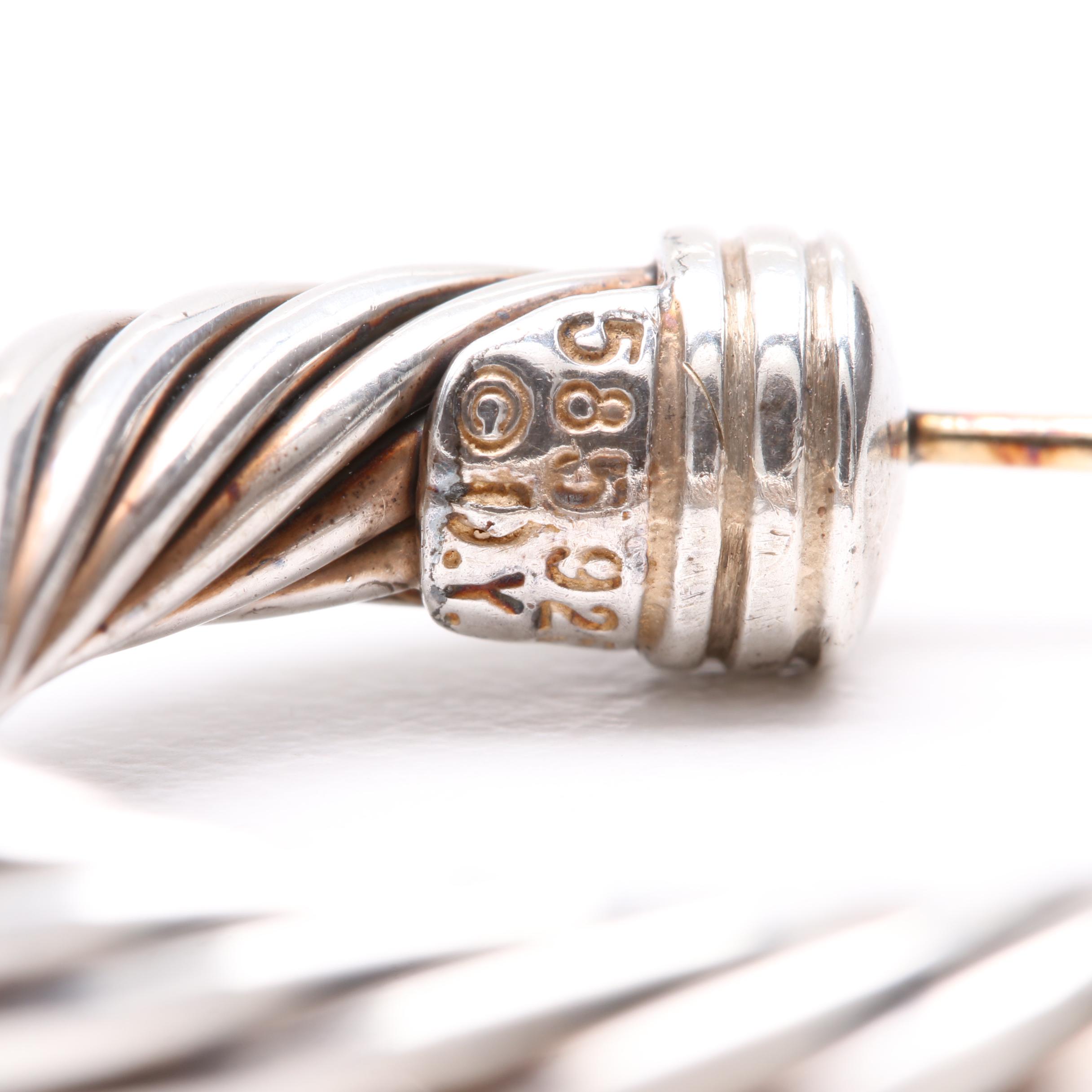 David Yurman Sterling Silver and 18K Yellow Gold Hoop Earrings