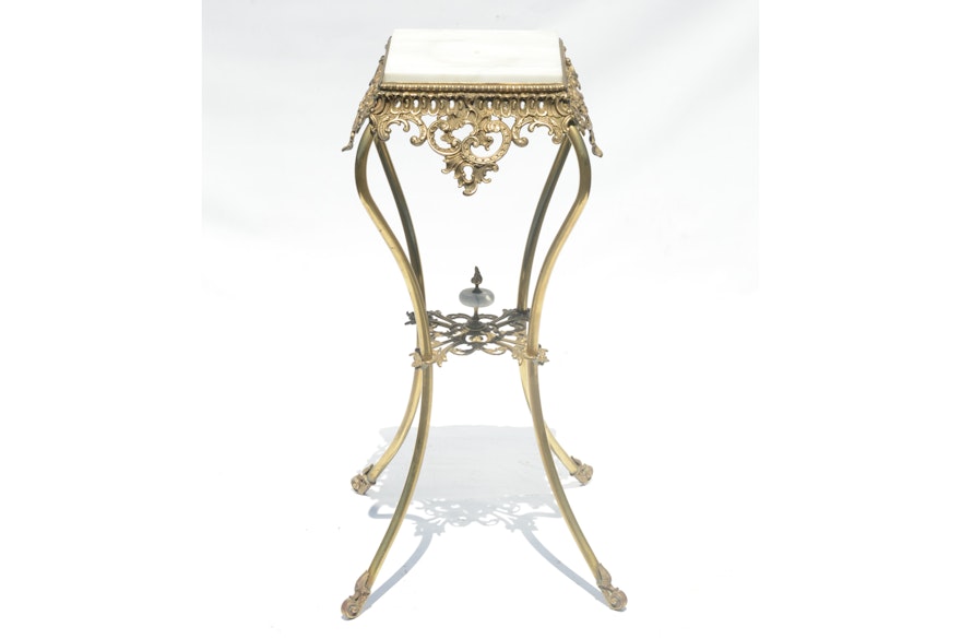 Stone Topped Rococo Style Brass Plant Stand