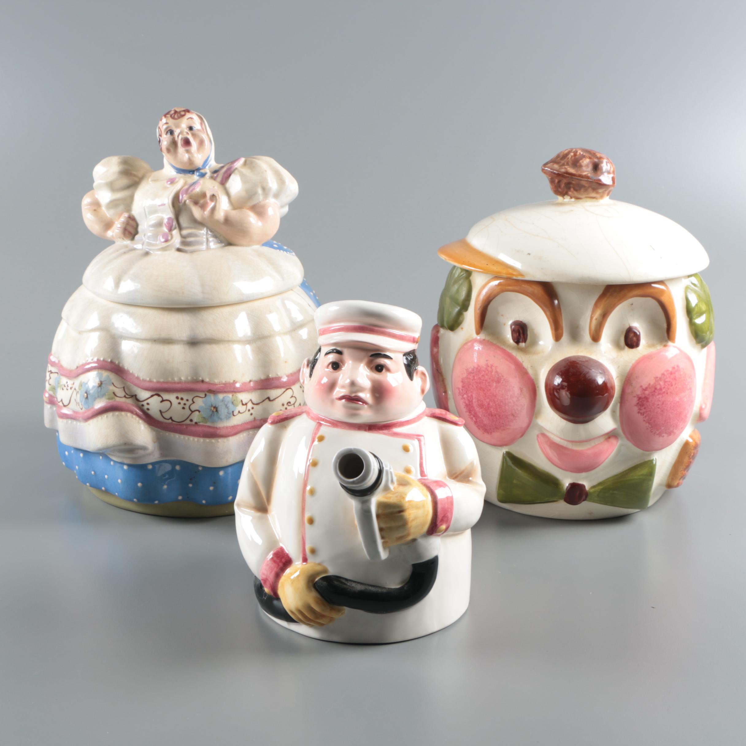 Cookie Jars Featuring Helen Hutula and Los Angeles Pottery with Figural Teapot
