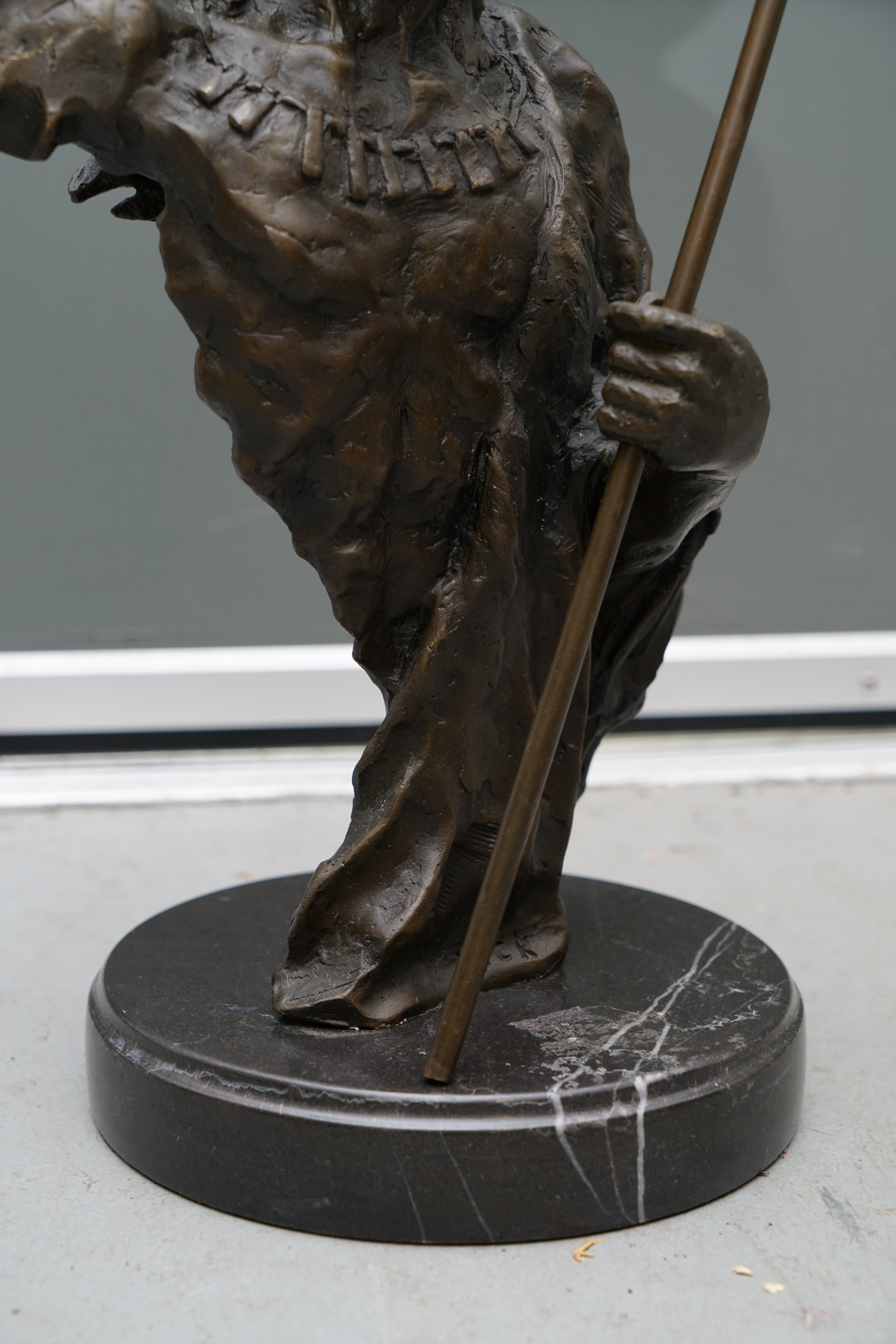 Bronze Tone Metal Sculpture of Native American Warrior