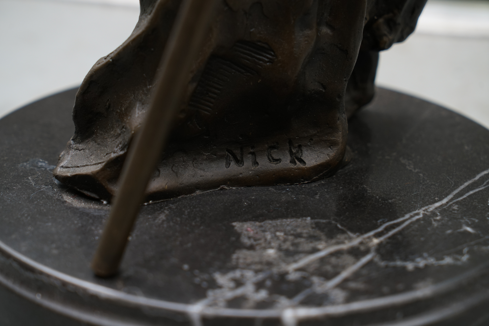 Bronze Tone Metal Sculpture of Native American Warrior