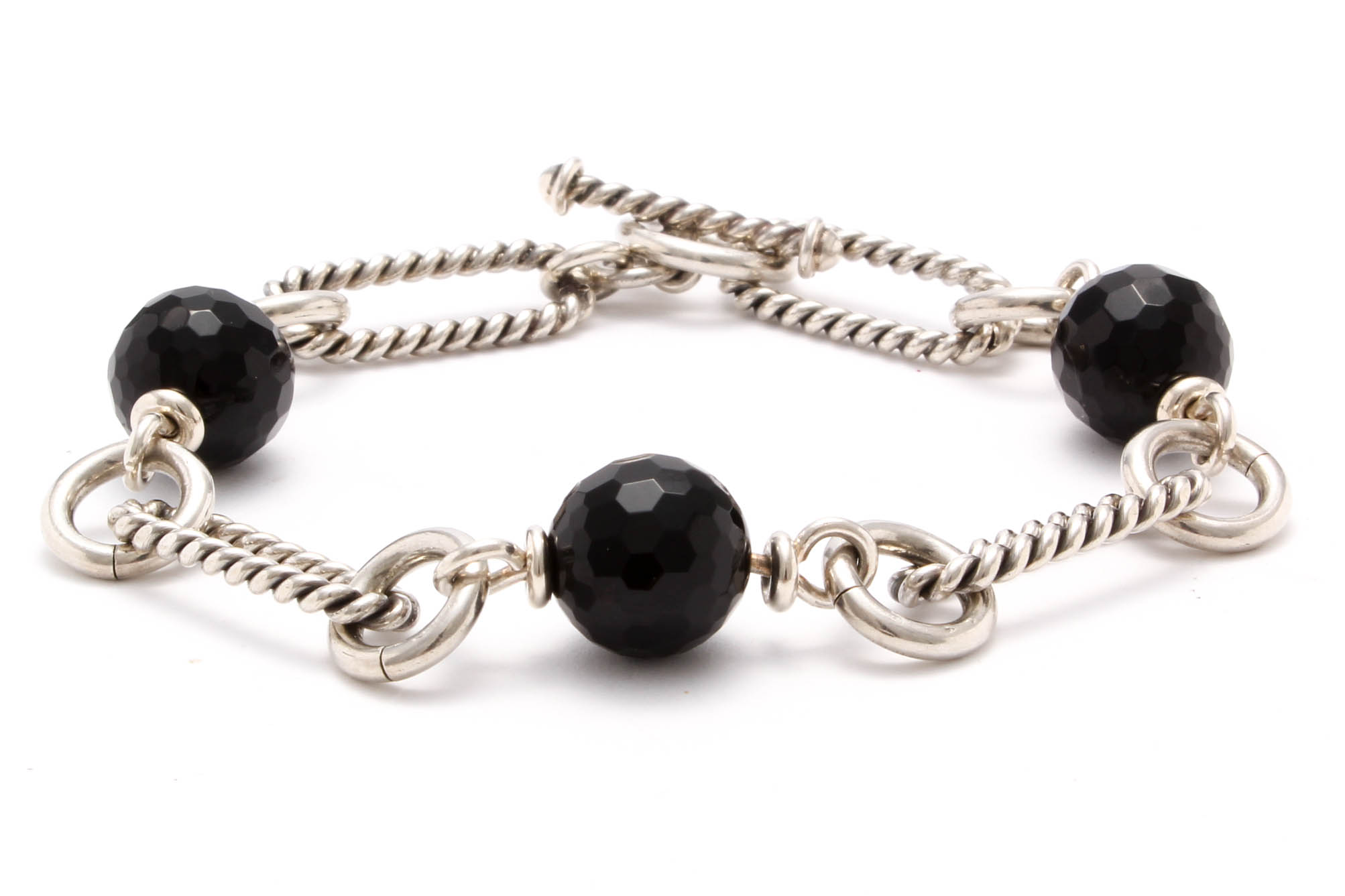 Sterling Silver Glass Beaded Link Bracelet