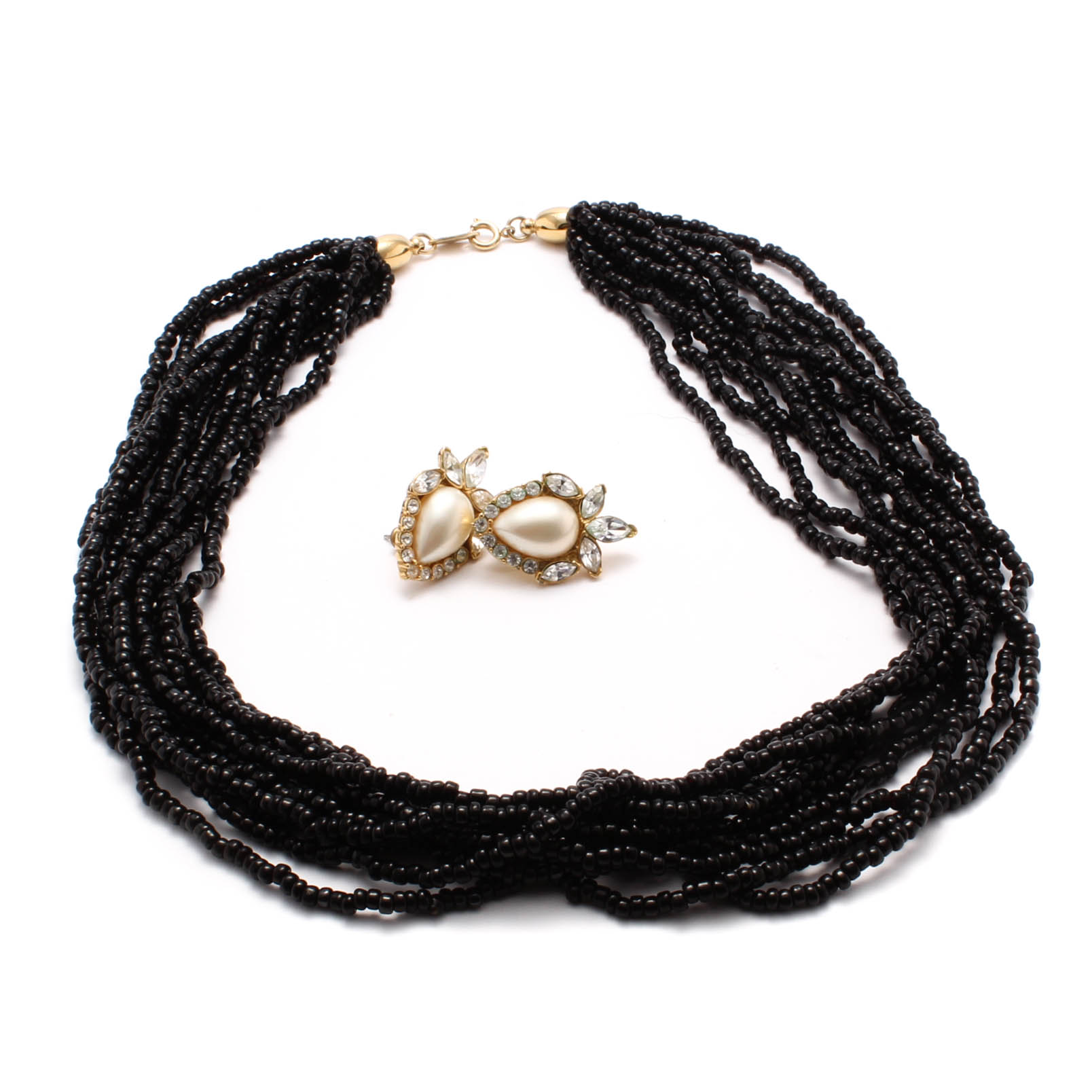 Trifari Beaded Necklace and Stud Earrings