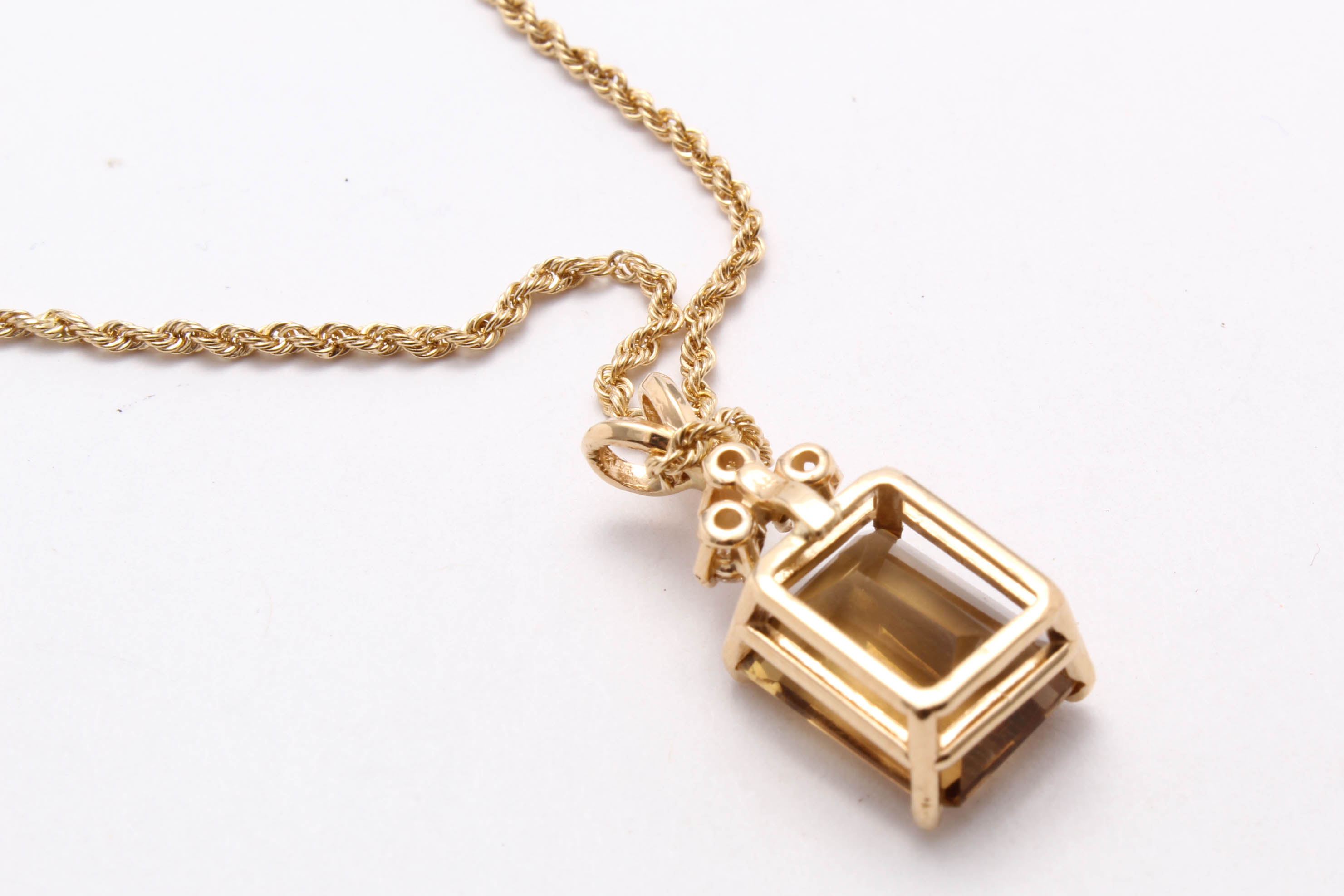 14K Yellow Gold Citrine and Diamond Pendant Necklace