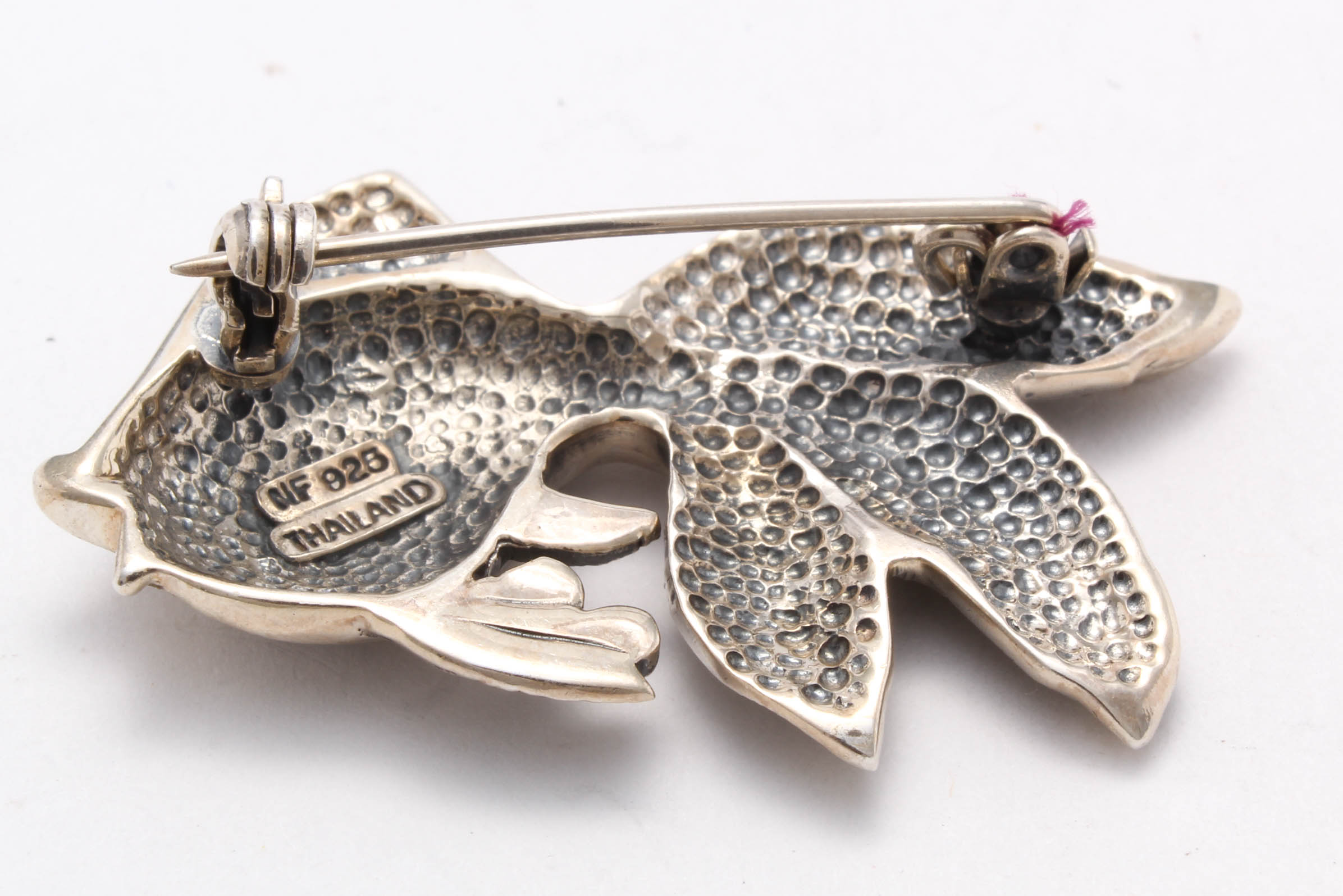 Sterling Silver Synthetic Ruby and Marcasite Brooch