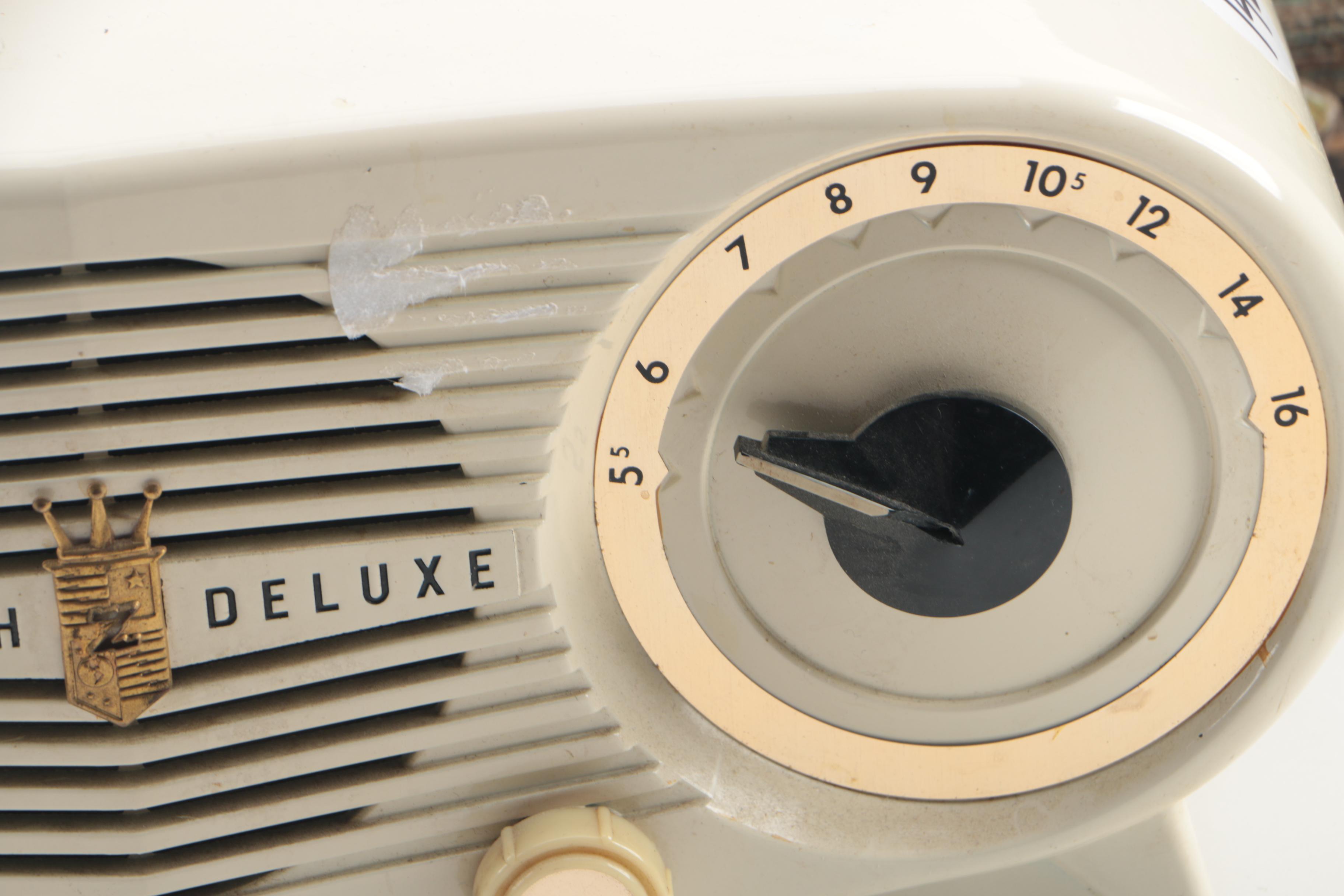 Vintage Zenith Deluxe Clock Radio, DeWald Radio, and Lincoln L-100 Speaker