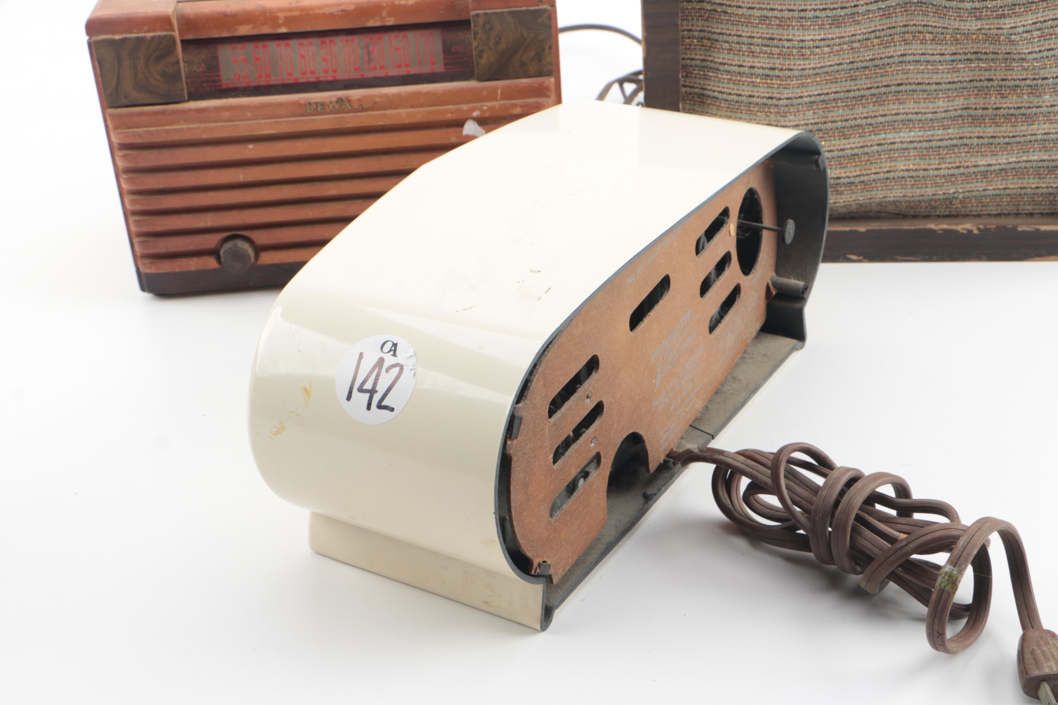 Vintage Zenith Deluxe Clock Radio, DeWald Radio, and Lincoln L-100 Speaker