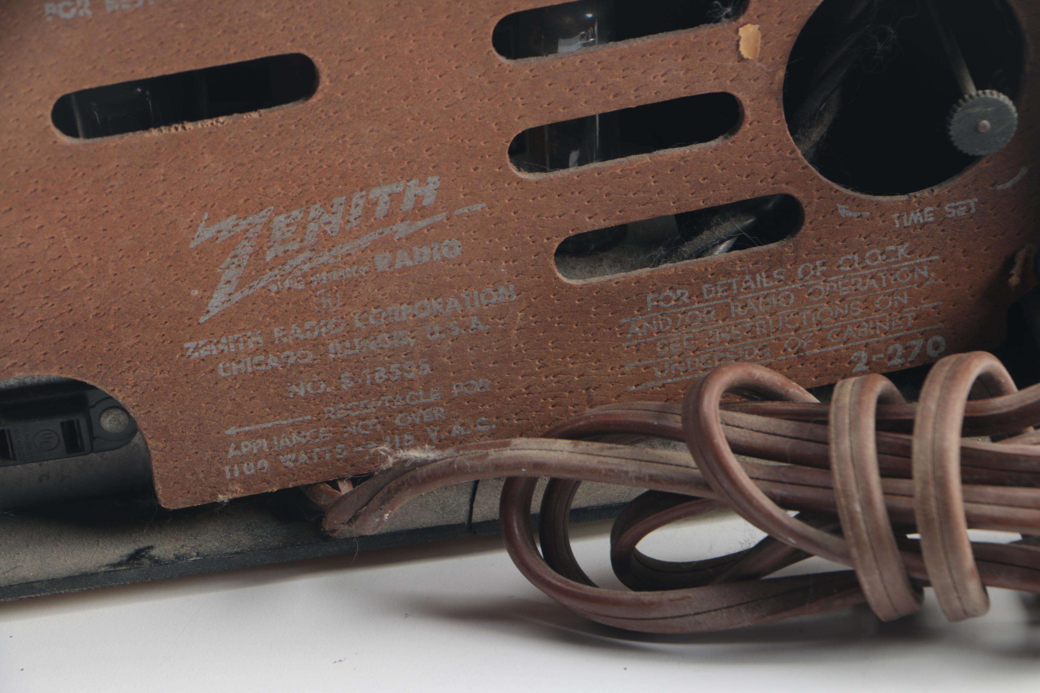 Vintage Zenith Deluxe Clock Radio, DeWald Radio, and Lincoln L-100 Speaker