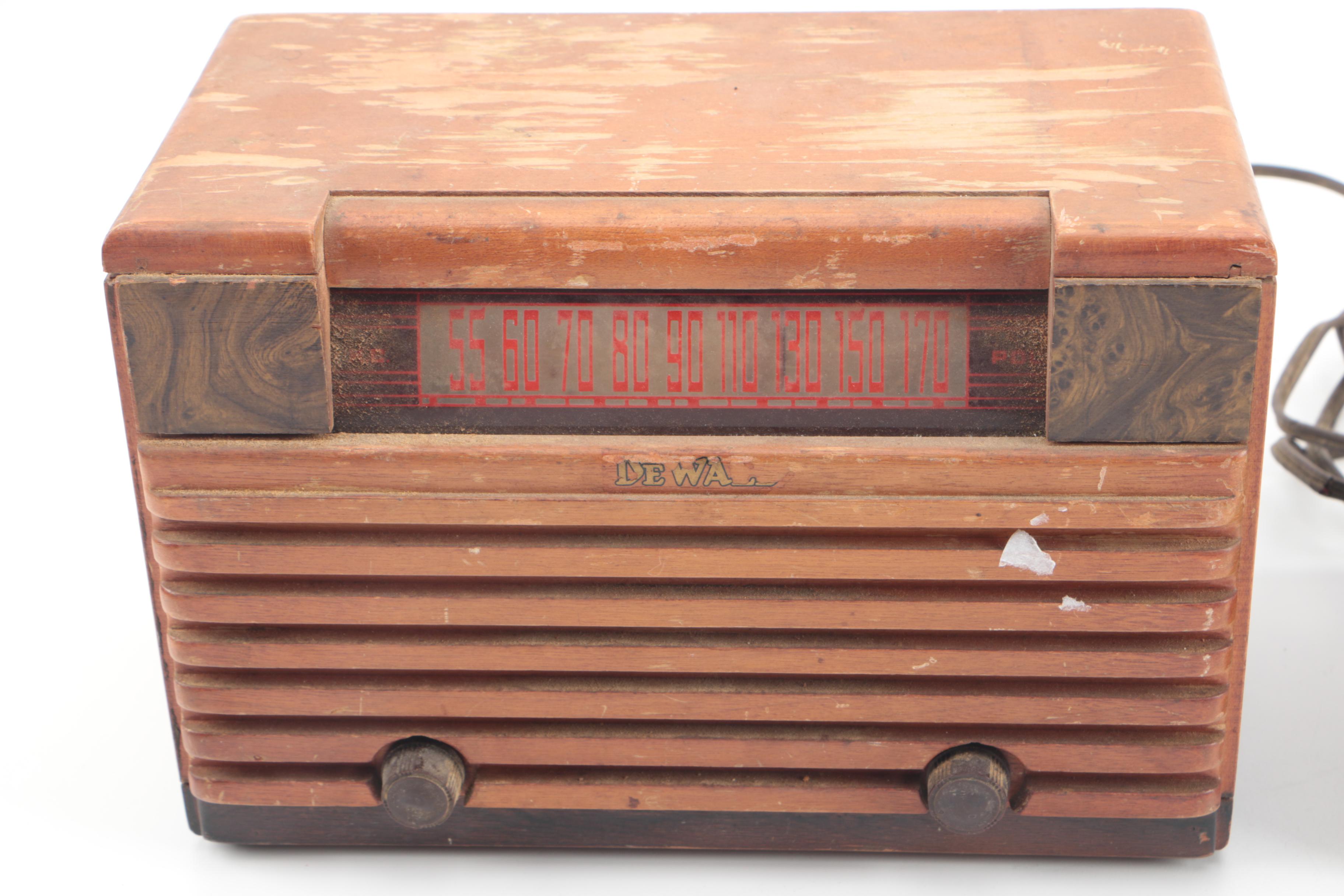 Vintage Zenith Deluxe Clock Radio, DeWald Radio, and Lincoln L-100 Speaker