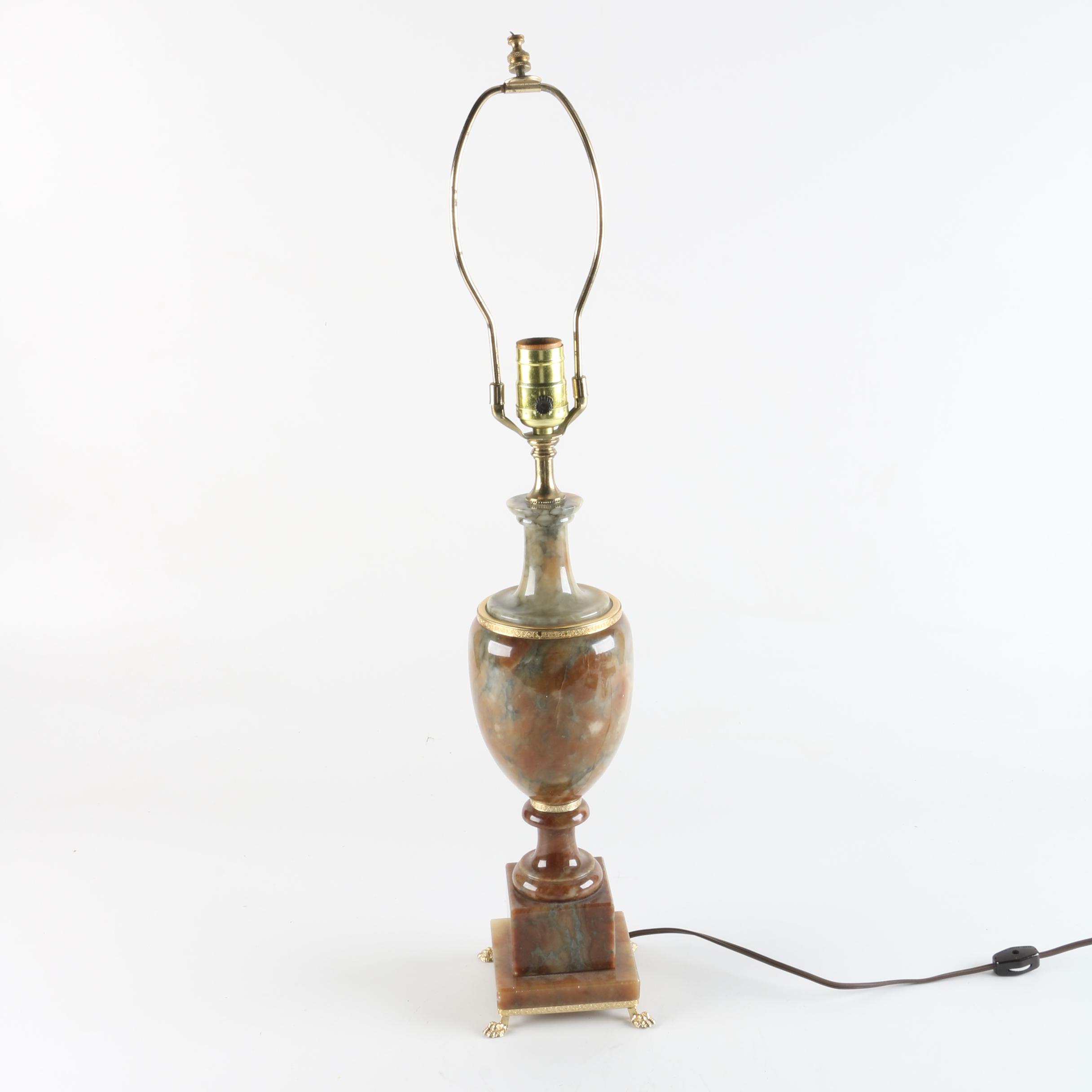 Circa 1970s Hand Carved Italian Marble Table Lamp with Claw Footed Brass Base