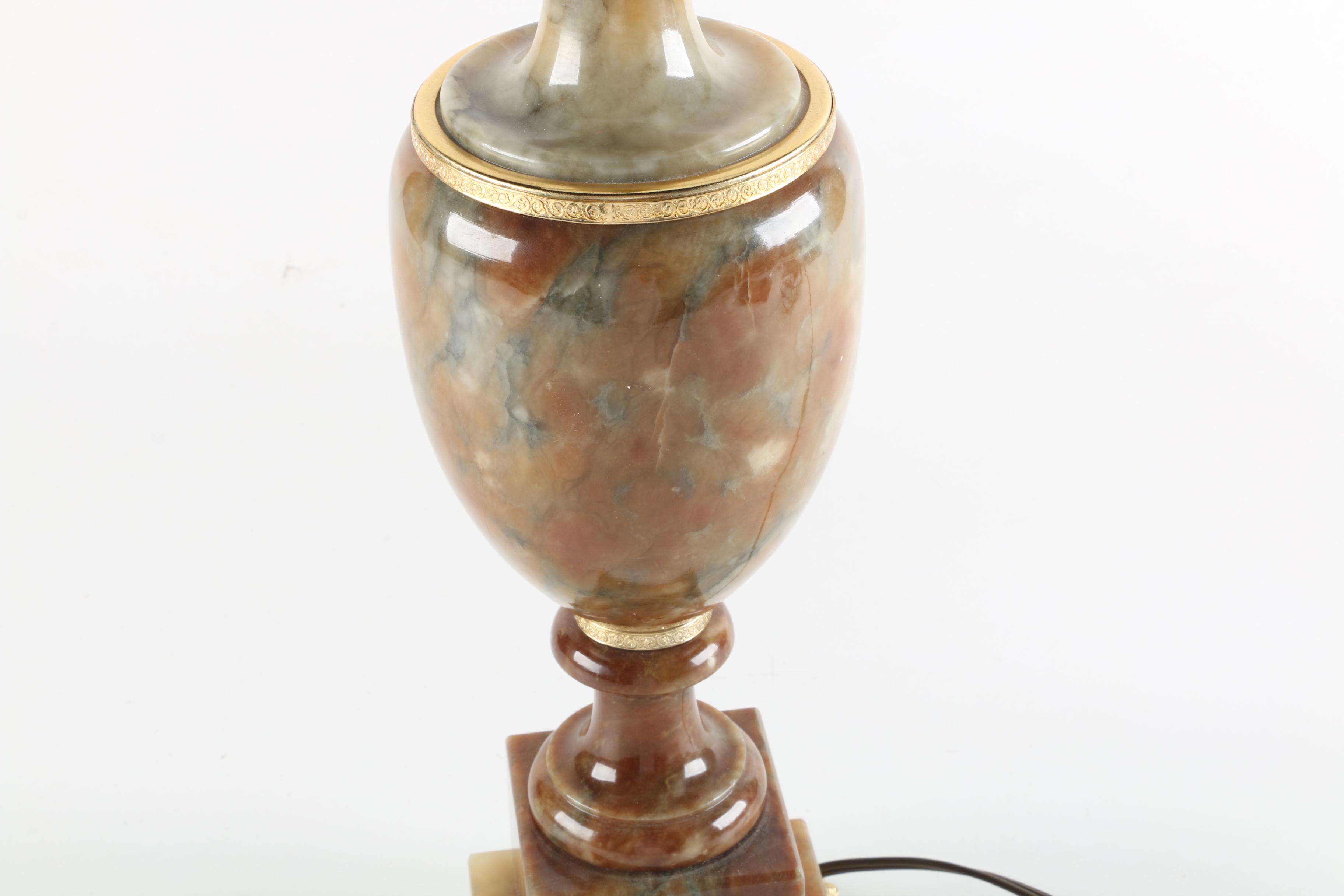 Circa 1970s Hand Carved Italian Marble Table Lamp with Claw Footed Brass Base