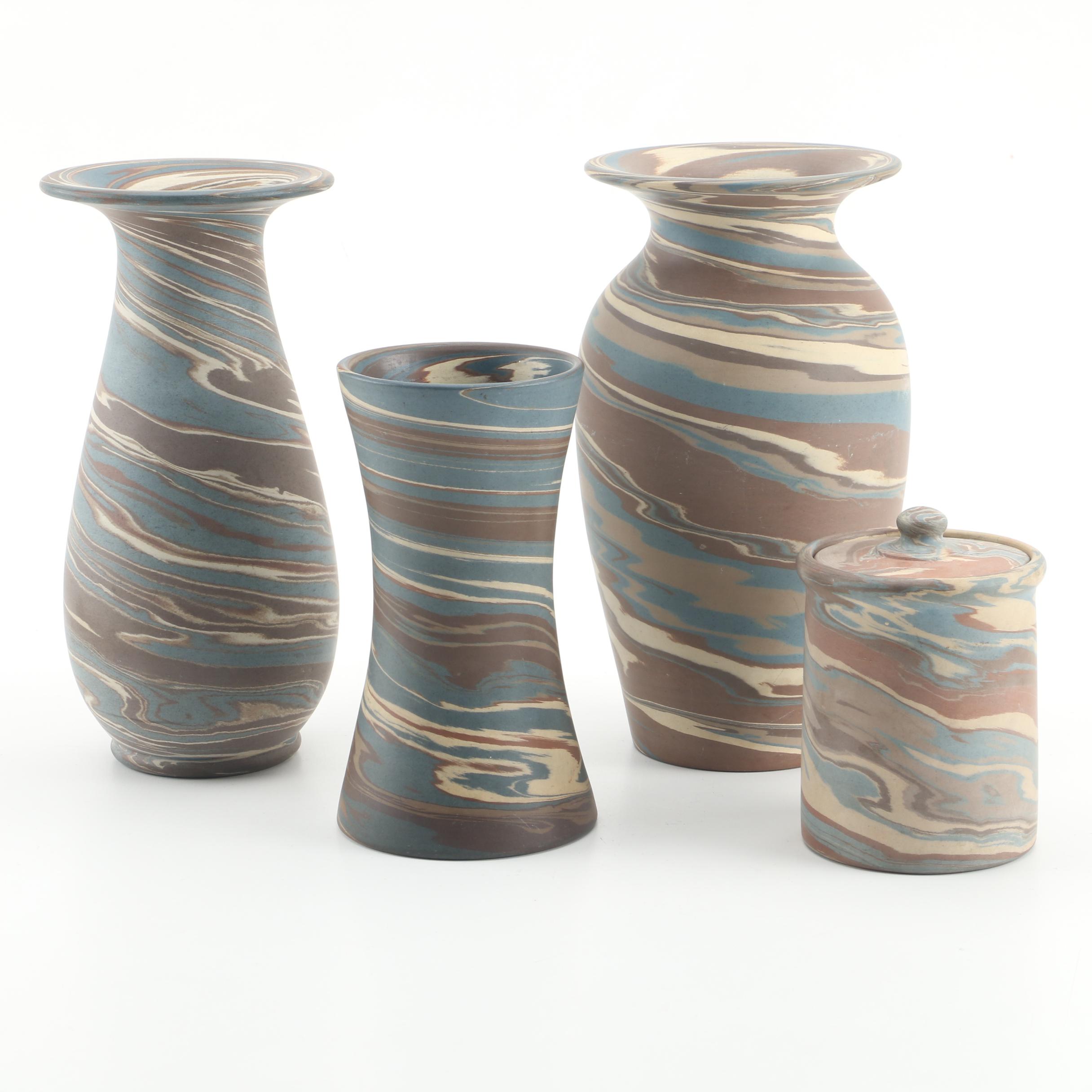 Early 20th Century Niloak Pottery "Mission Ware" Vases and Lidded Jar